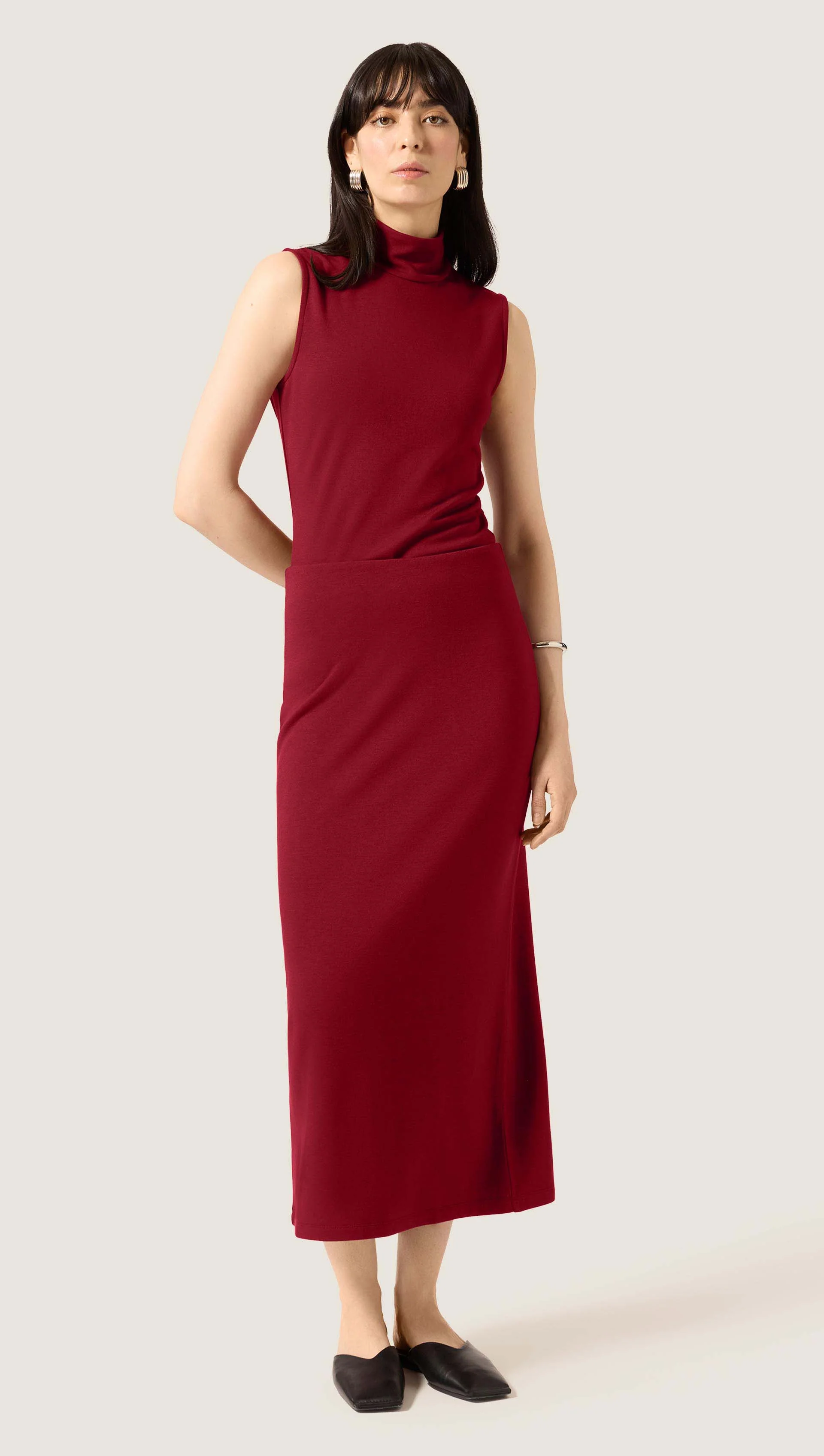 Slim Skirt in Wool Jersey | Maroon