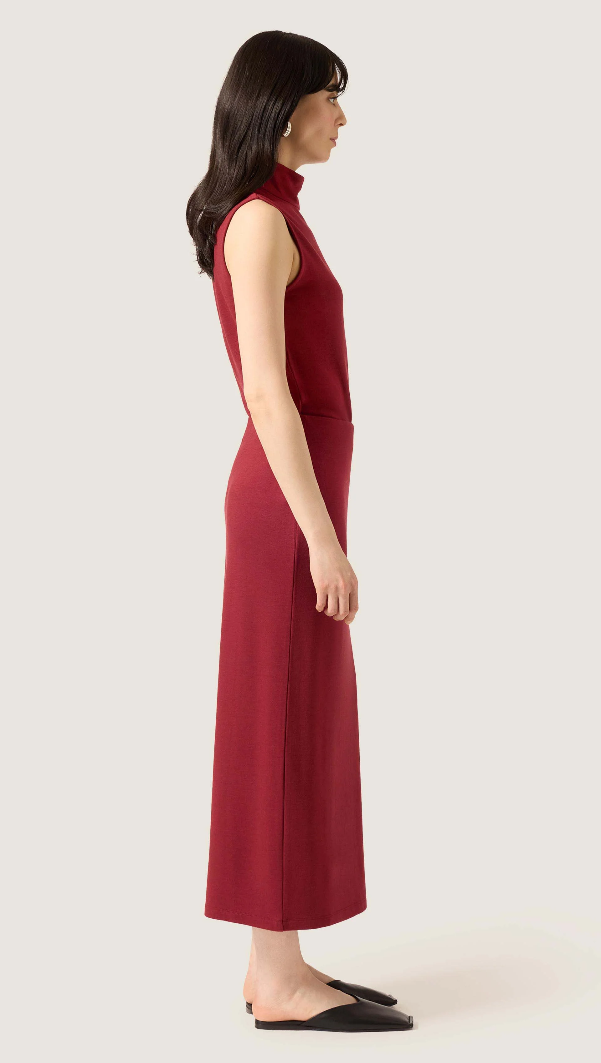 Slim Skirt in Wool Jersey | Maroon - Image 3