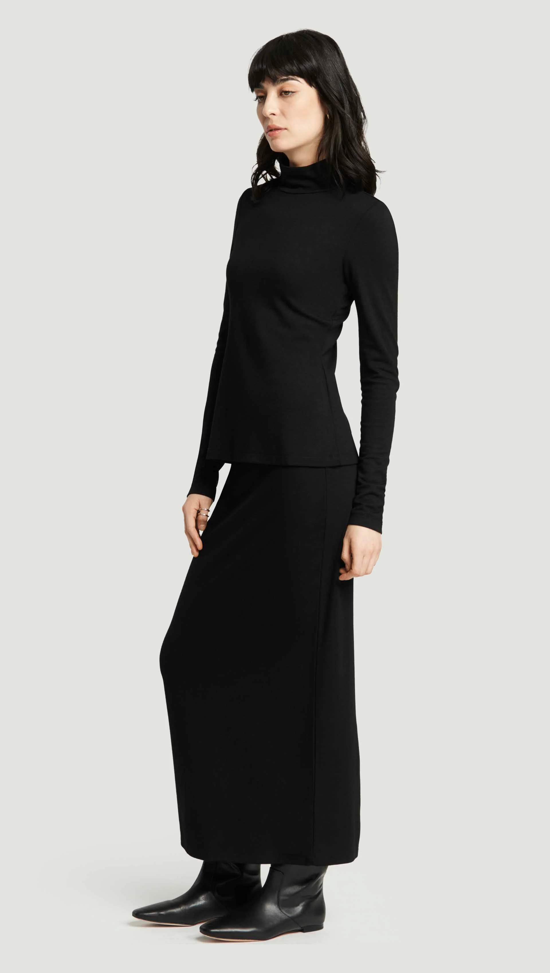 Skinny Turtleneck in Wool Jersey | Black - Image 4