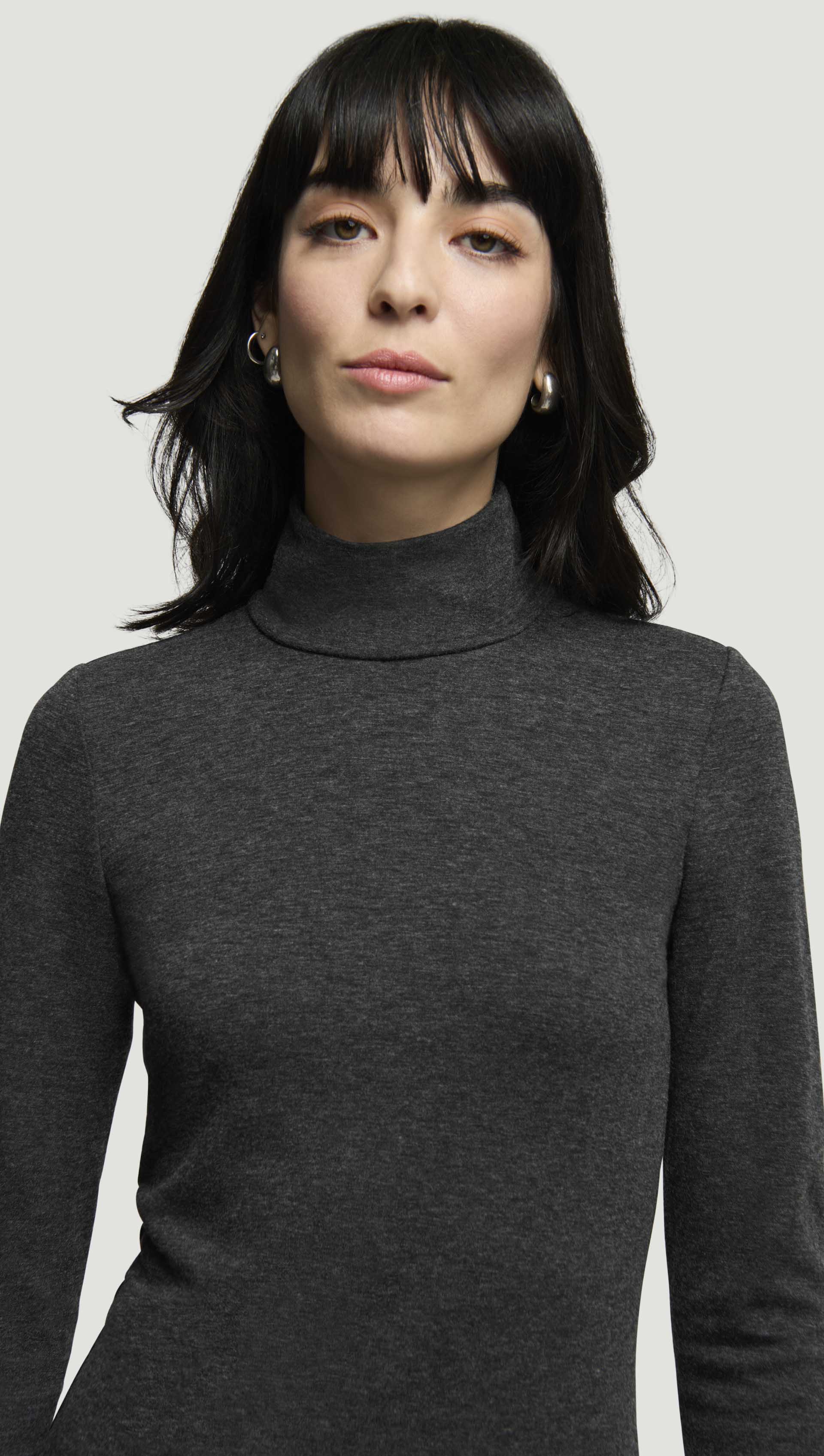 Skinny Turtleneck in Wool Jersey | Dark Grey Melange - Image 2