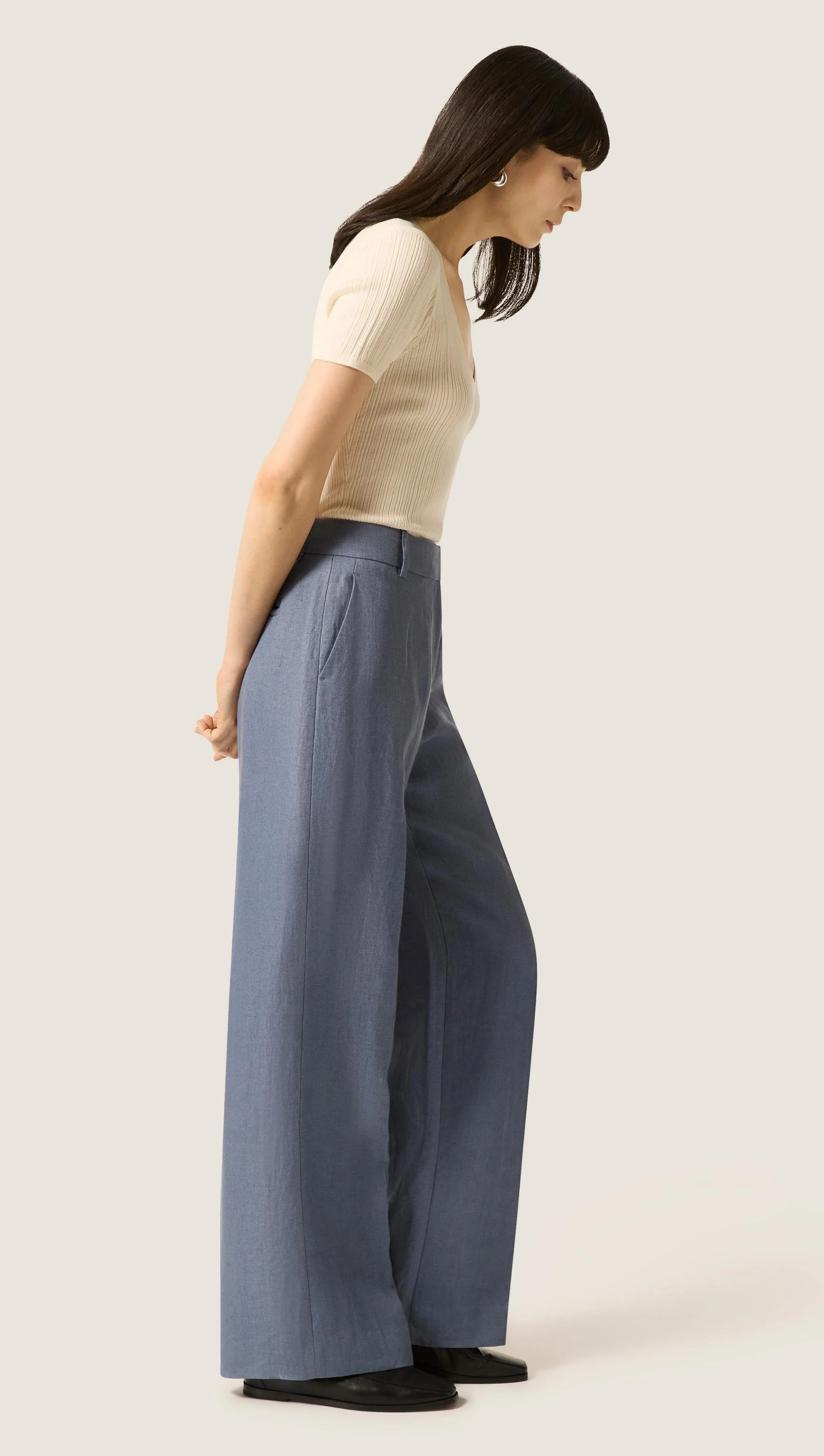 Soho Trouser in Basket Weave Linen | Blue Grey - Image 3