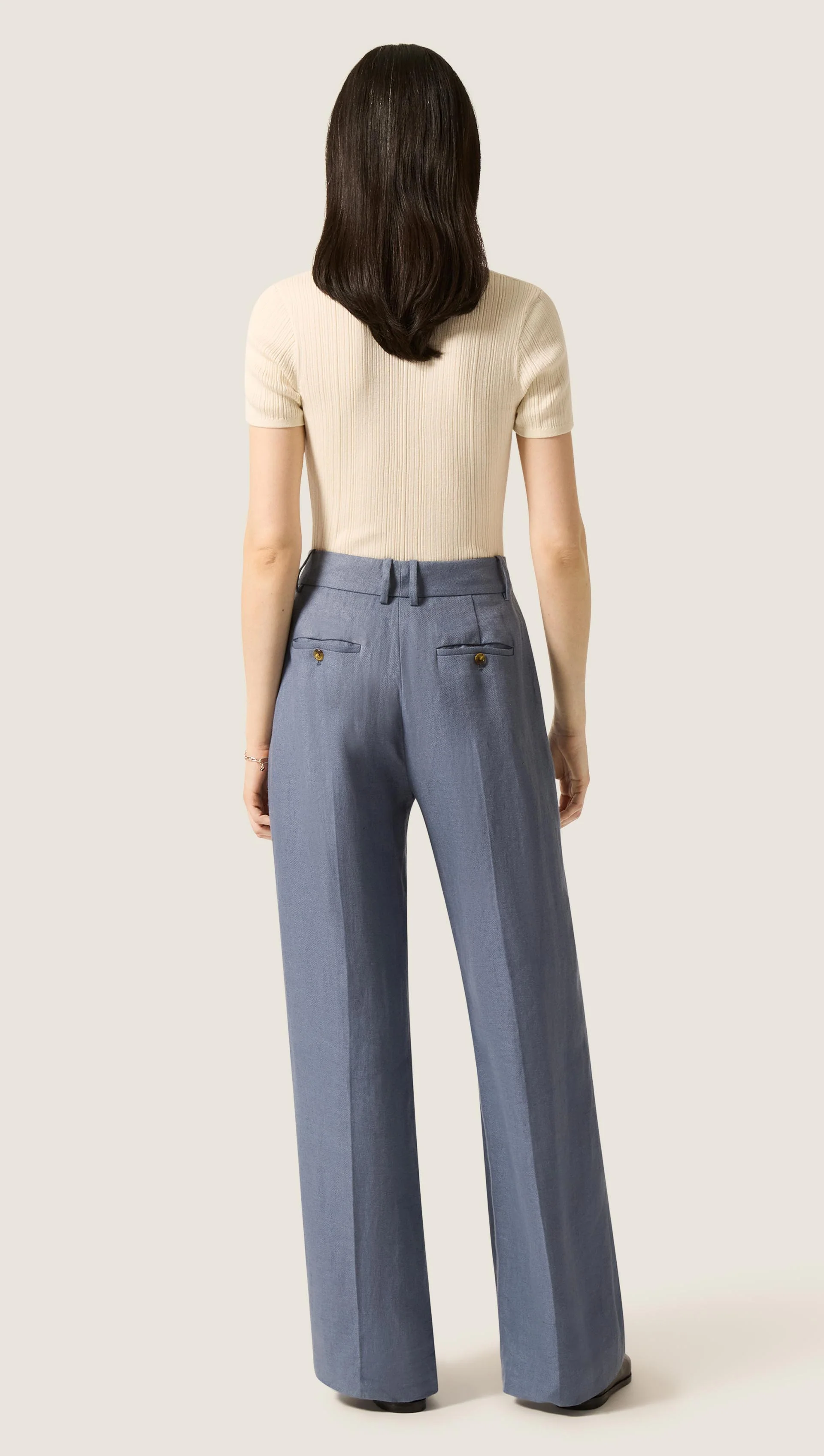 Soho Trouser in Basket Weave Linen | Blue Grey - Image 4
