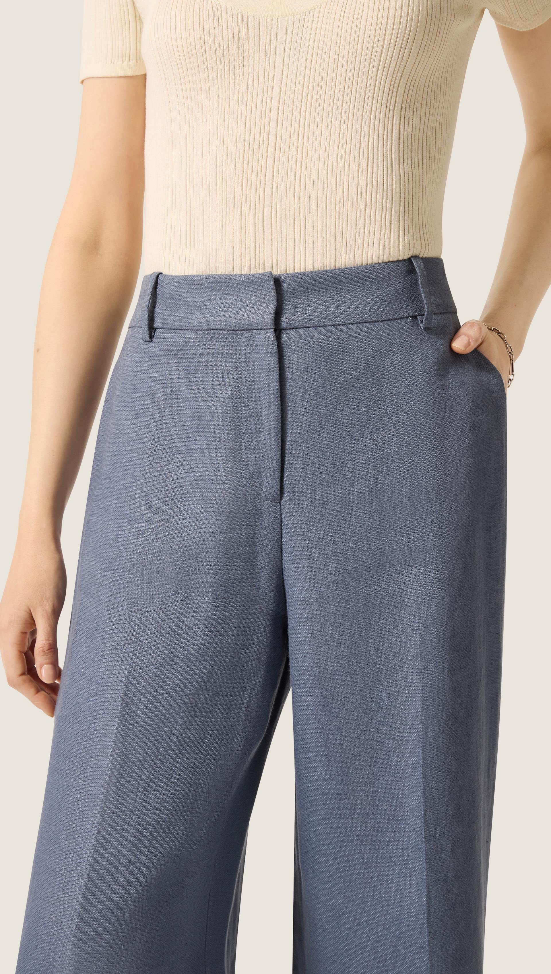 Soho Trouser in Basket Weave Linen | Blue Grey - Image 6