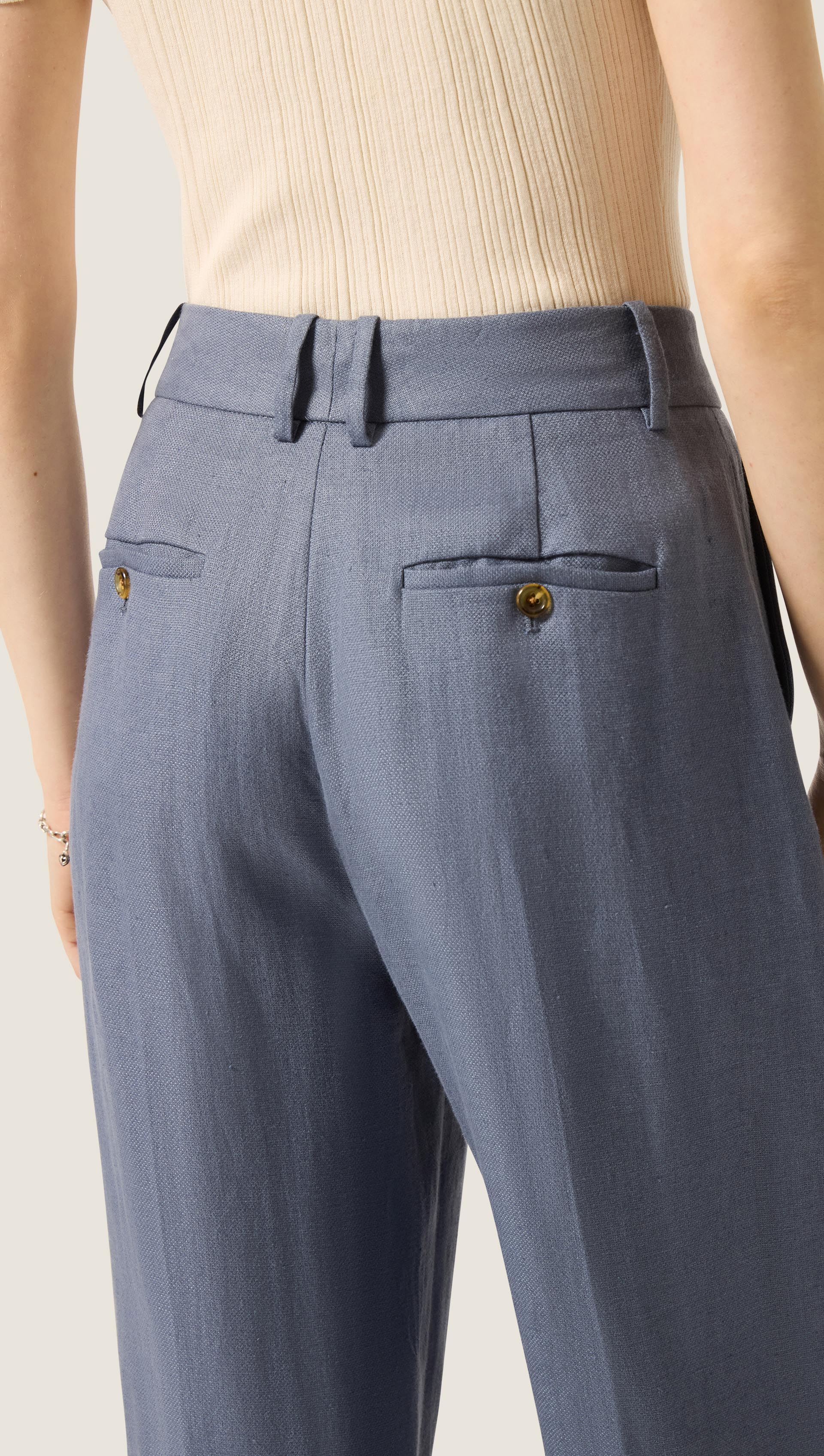 Soho Trouser in Basket Weave Linen | Blue Grey - Image 7