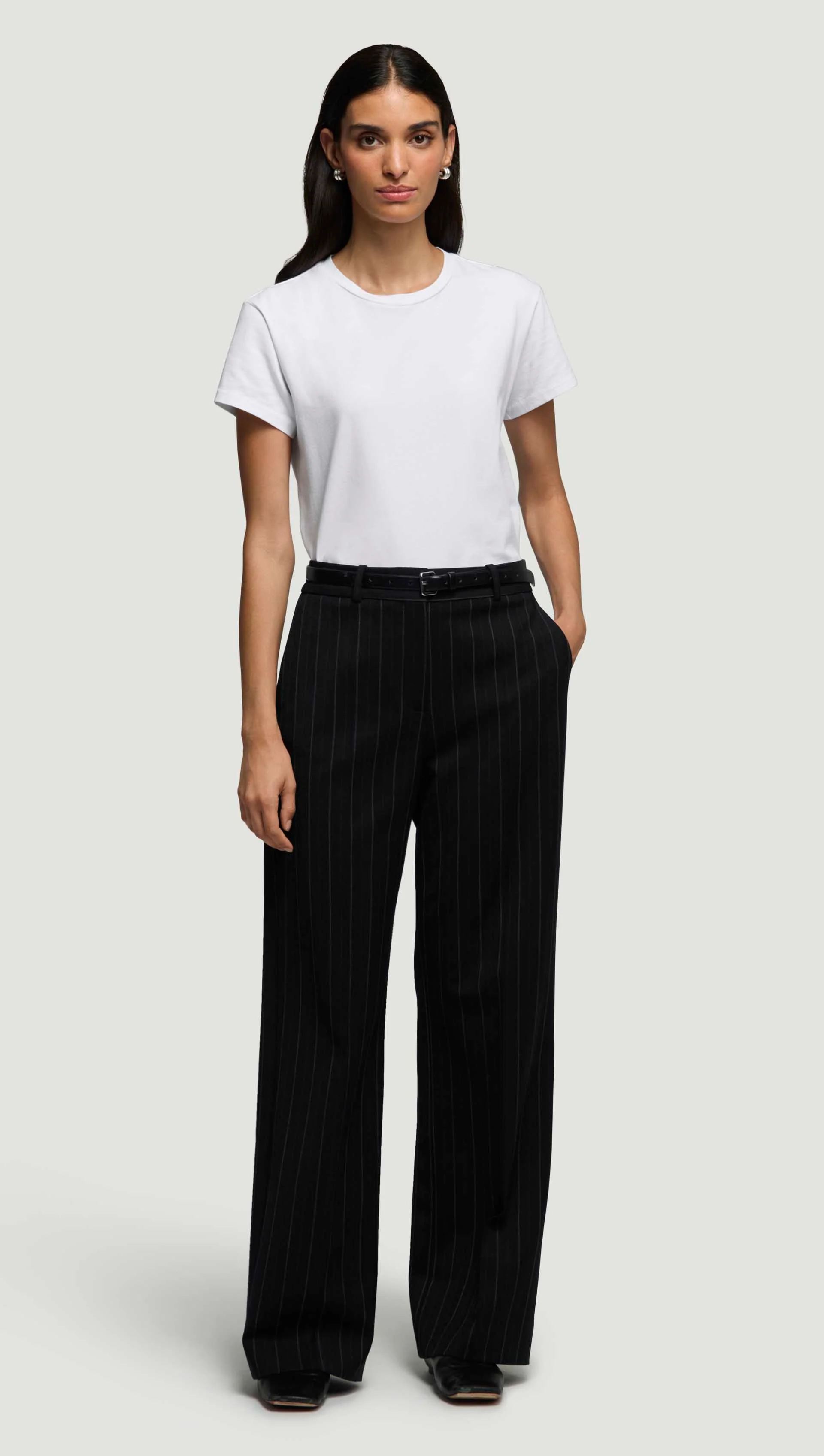 Soho Trouser in Stretch Wool | Herringbone Midnight Stripe
