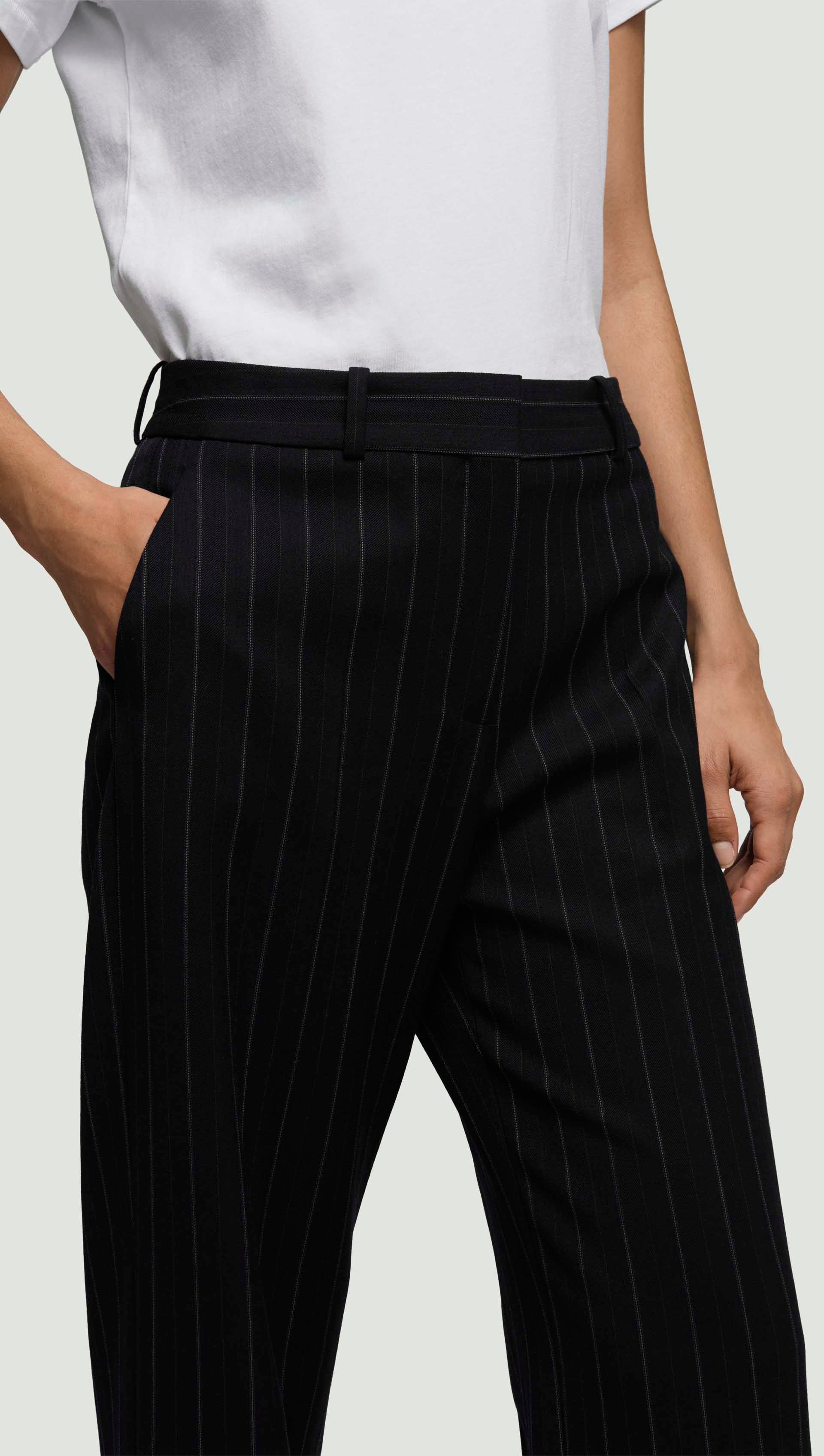 Soho Trouser in Stretch Wool | Herringbone Midnight Stripe - Image 2