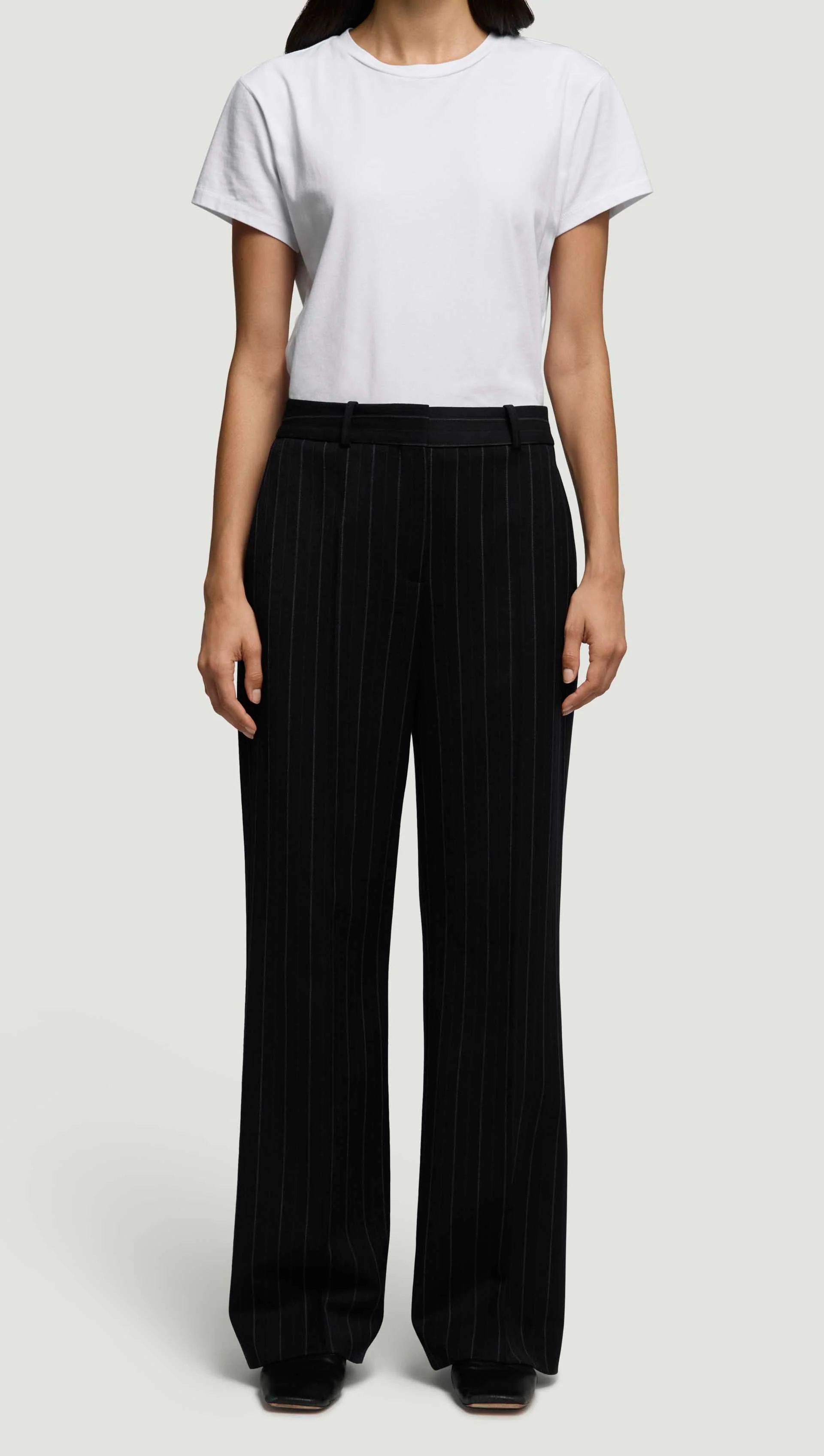 Soho Trouser in Stretch Wool | Herringbone Midnight Stripe - Image 3