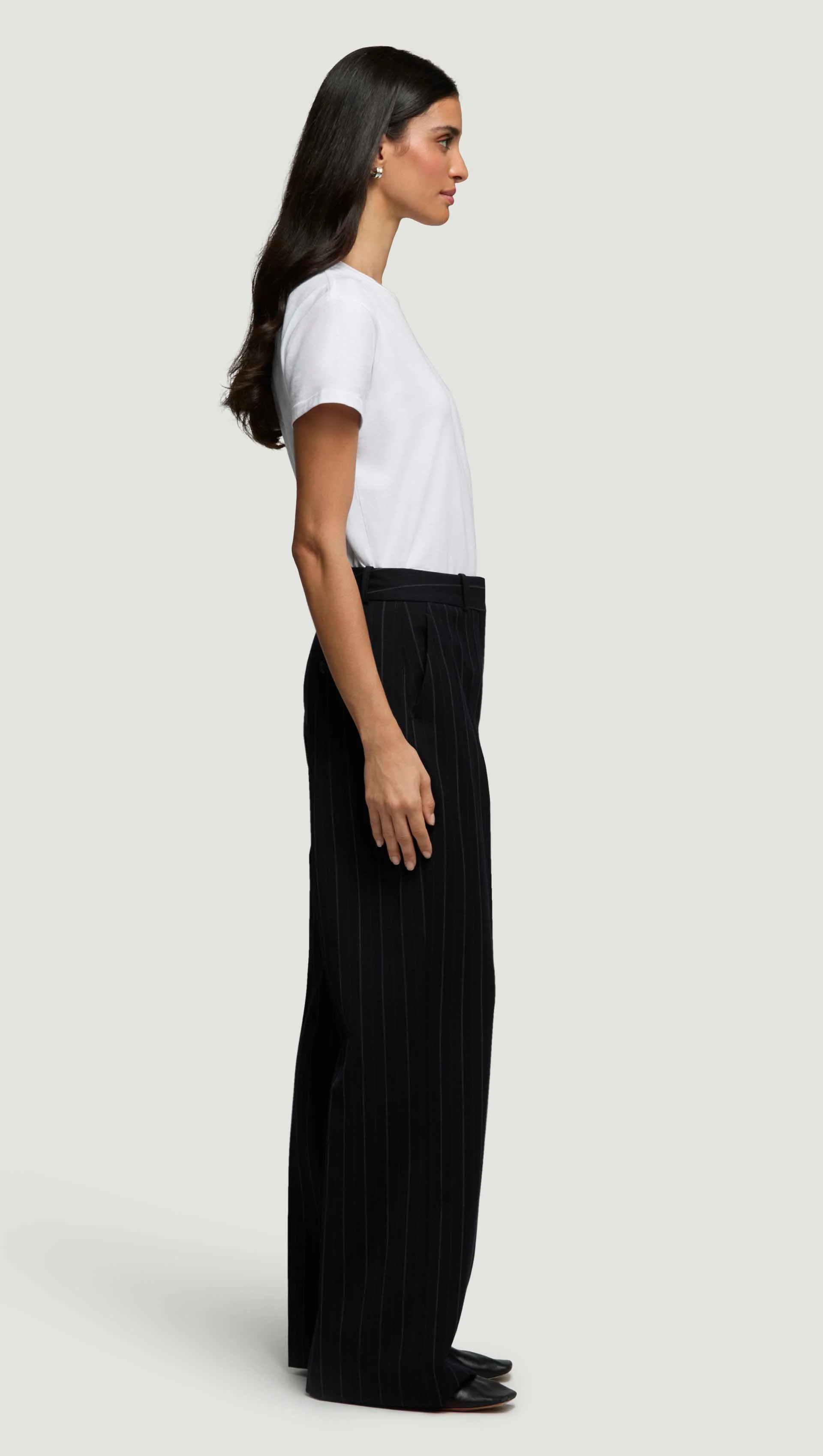 Soho Trouser in Stretch Wool | Herringbone Midnight Stripe - Image 4