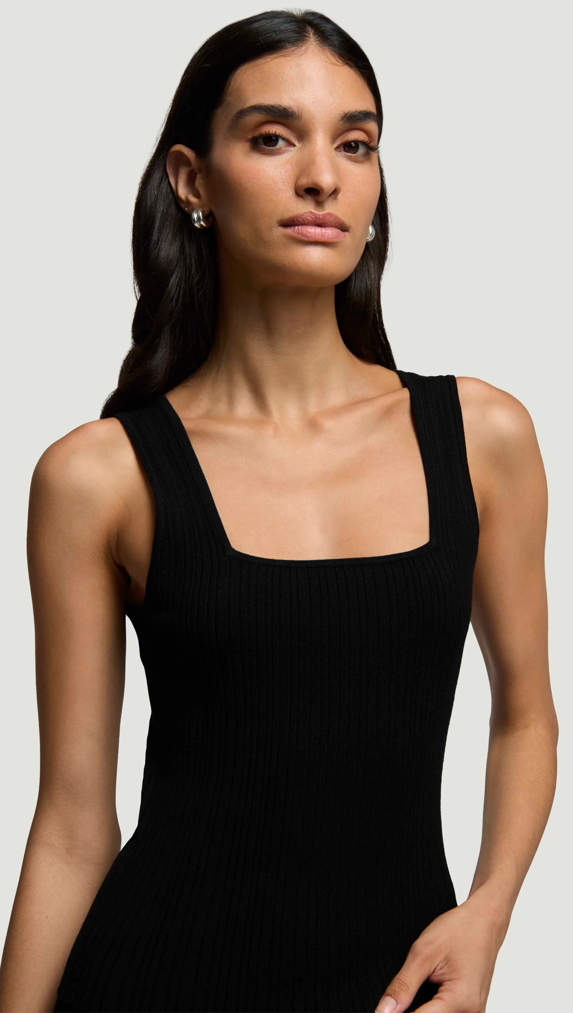 Square-Neck Ribbed Top in Variegated Rib Stretch | Black - Image 2