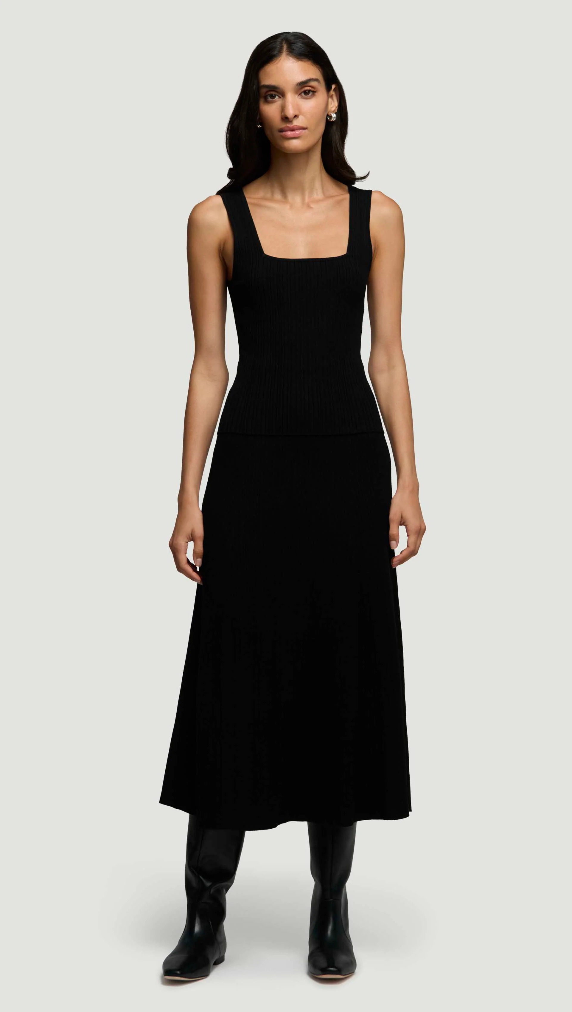 Square-Neck Ribbed Top in Variegated Rib Stretch | Black - Image 3