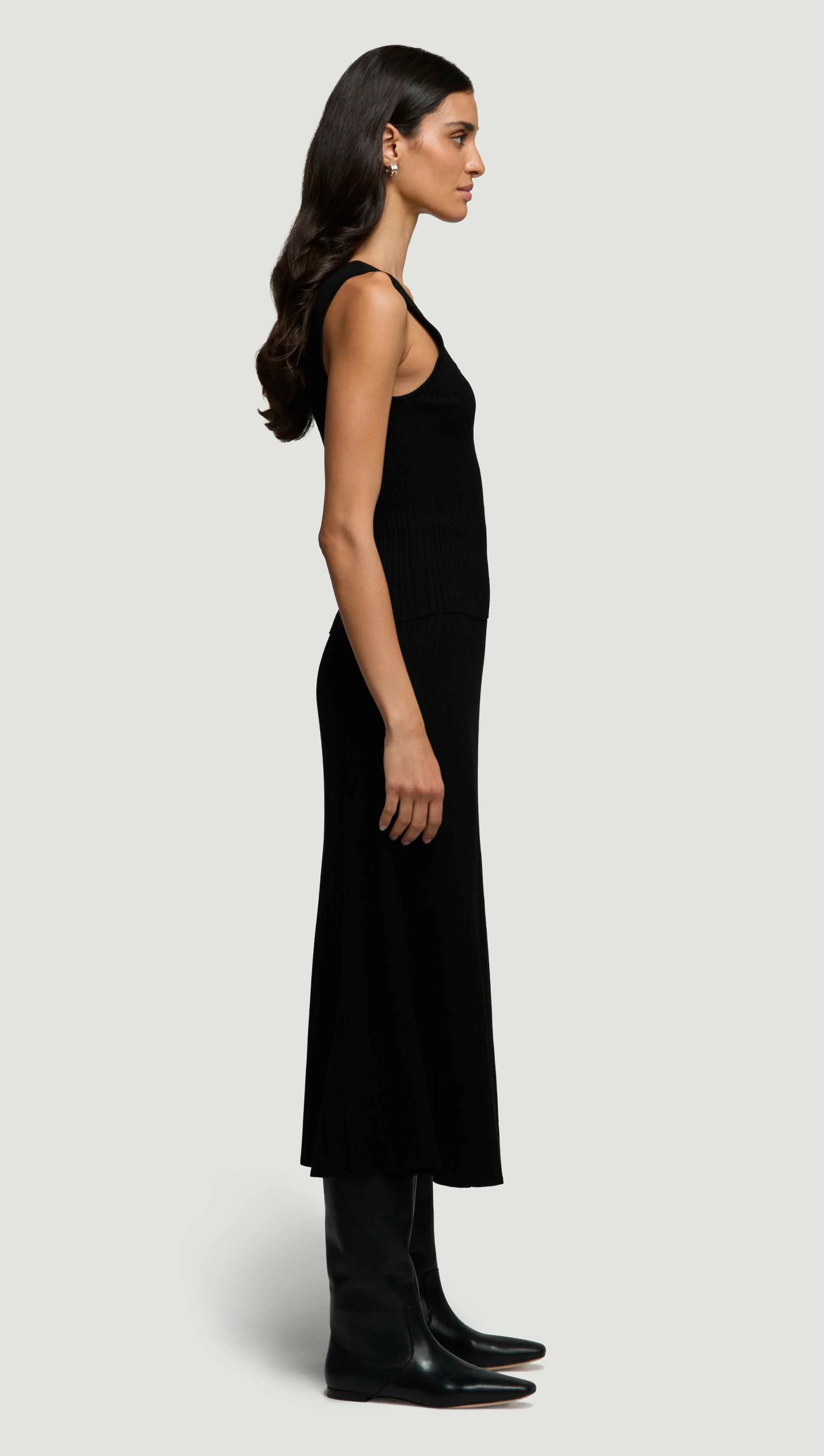 Square-Neck Ribbed Top in Variegated Rib Stretch | Black - Image 4