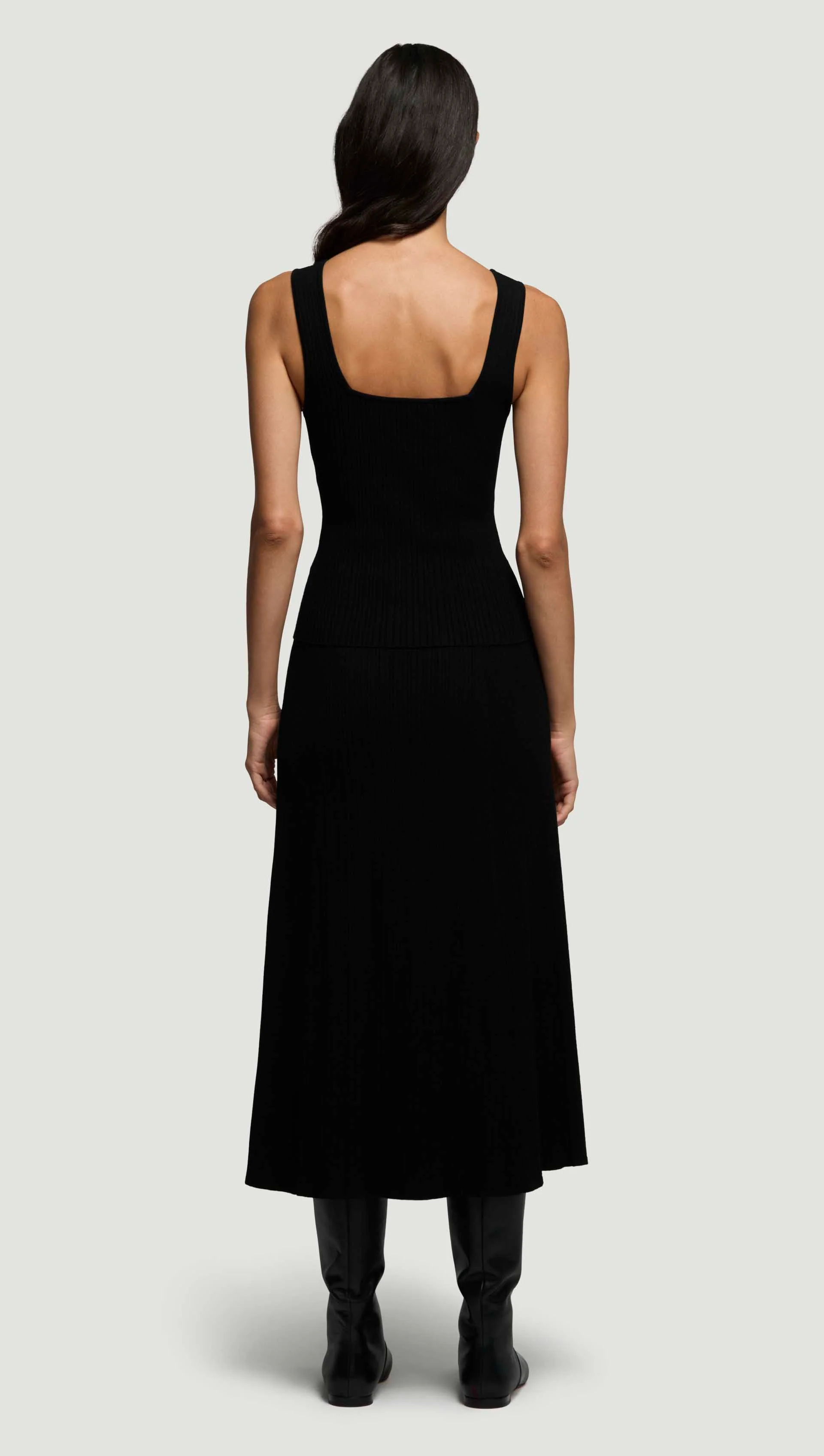Square-Neck Ribbed Top in Variegated Rib Stretch | Black - Image 5