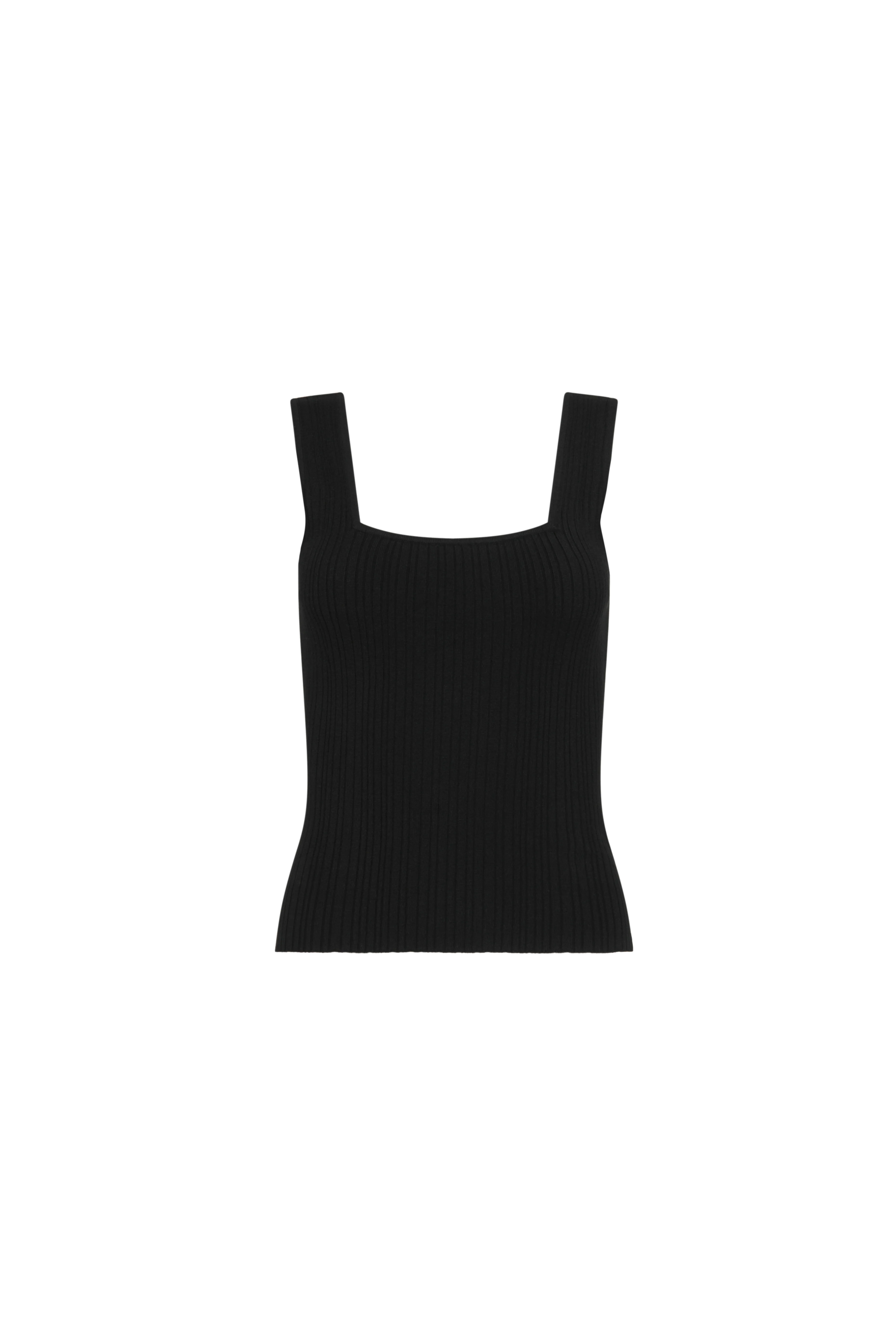 Square-Neck Ribbed Top in Variegated Rib Stretch | Black - Image 6