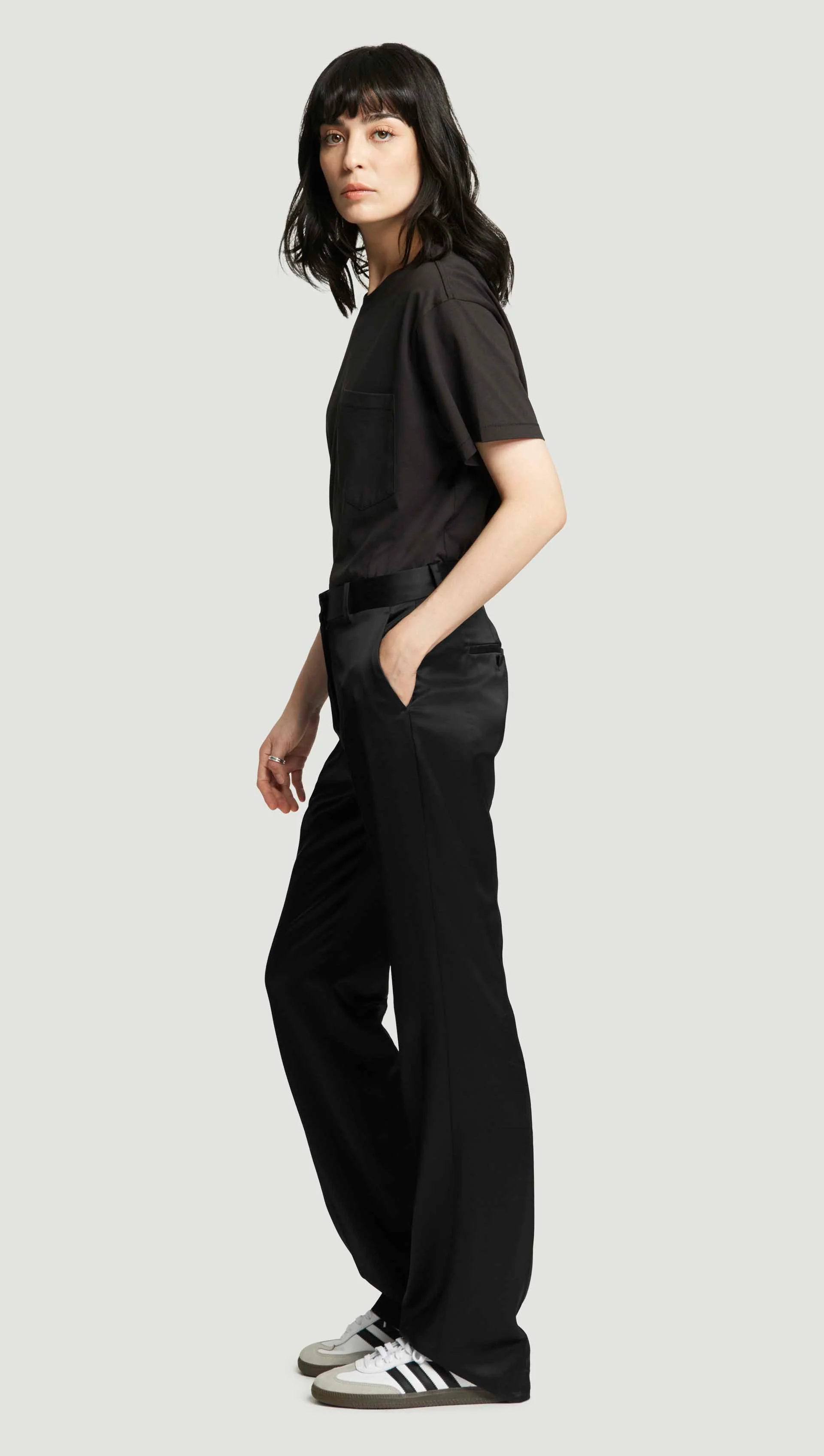 Straight Leg Trouser in Satin Viscose Wool | Black - Image 3