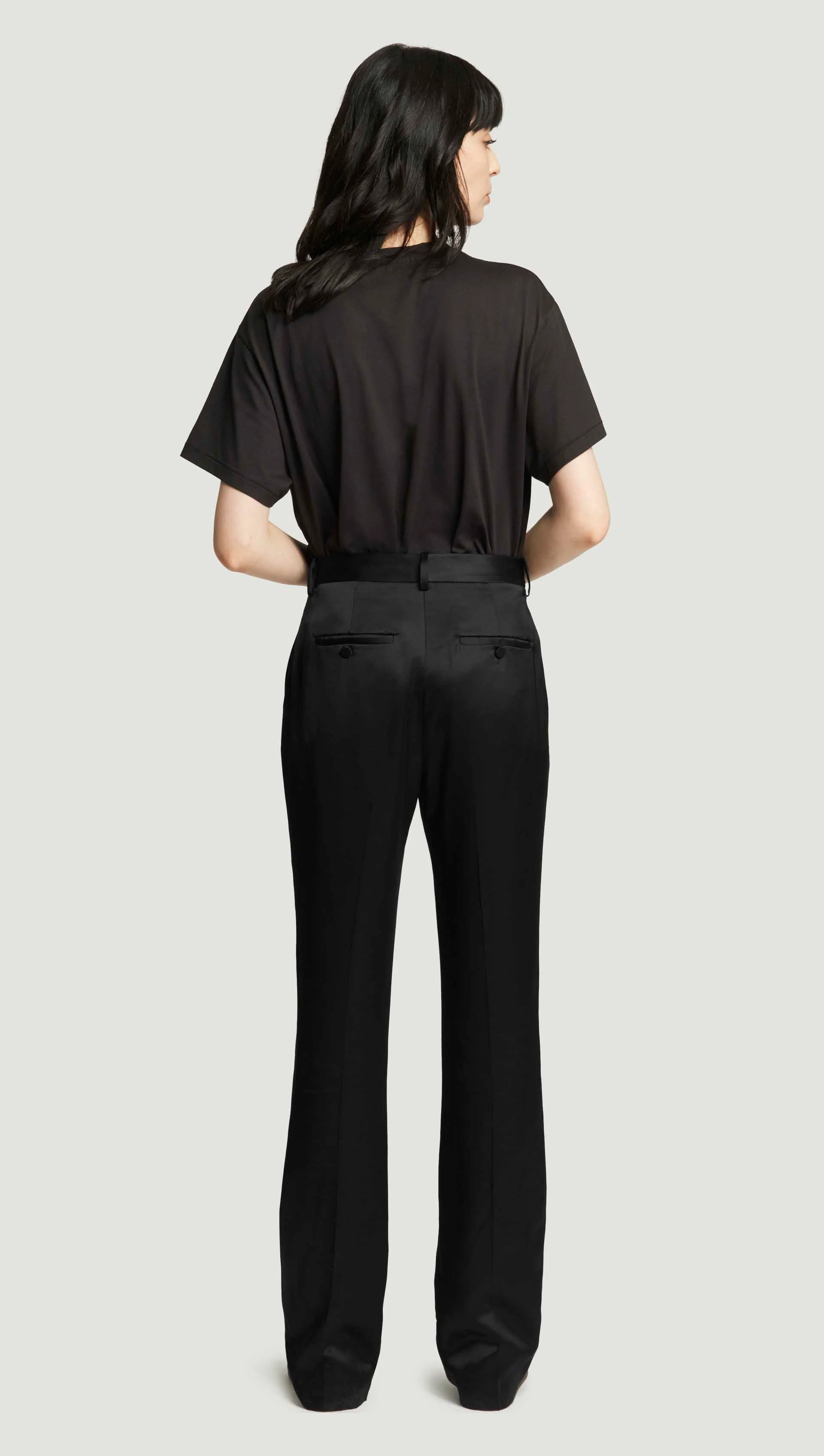 Straight Leg Trouser in Satin Viscose Wool | Black - Image 4