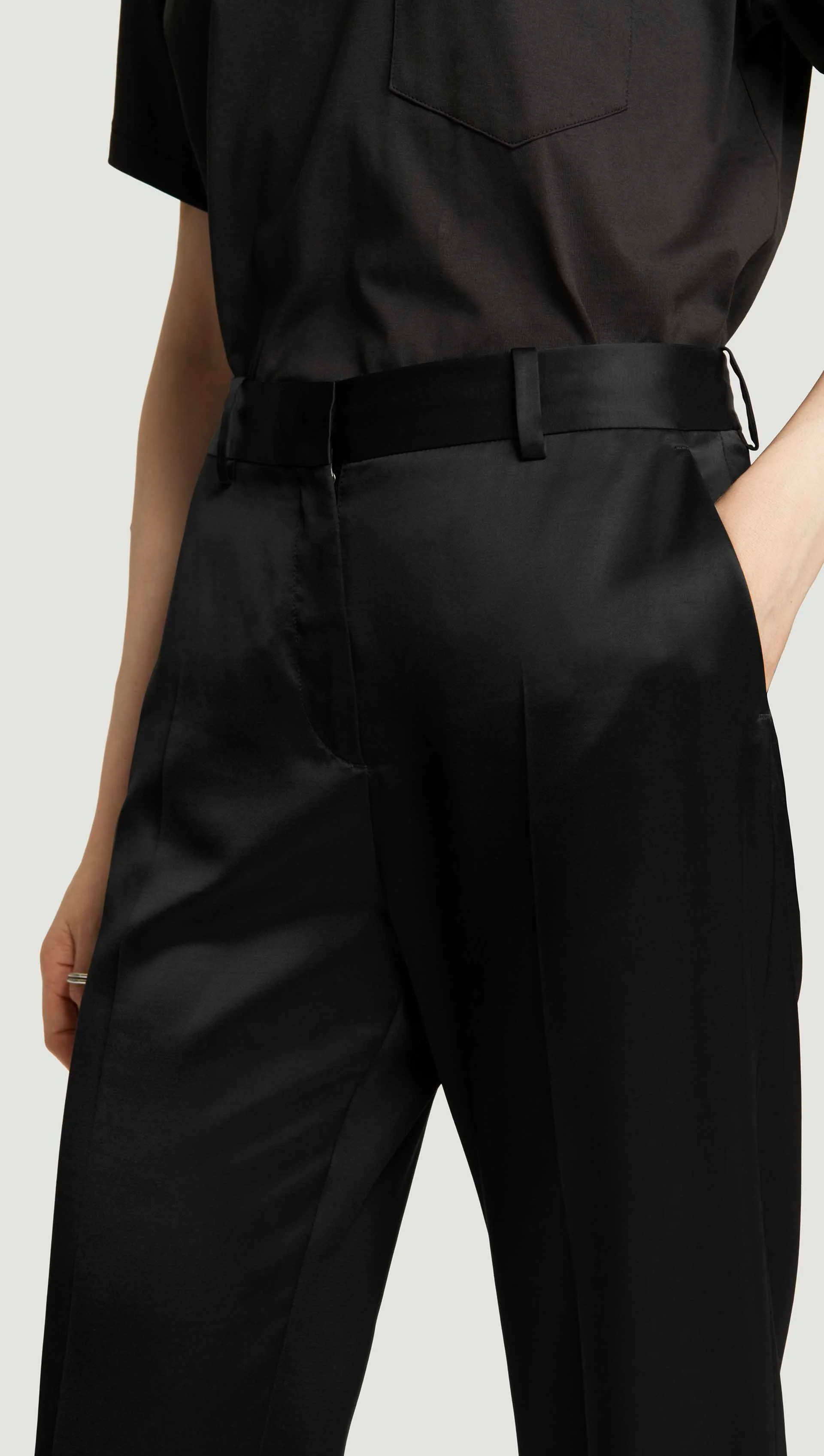 Straight Leg Trouser in Satin Viscose Wool | Black - Image 5