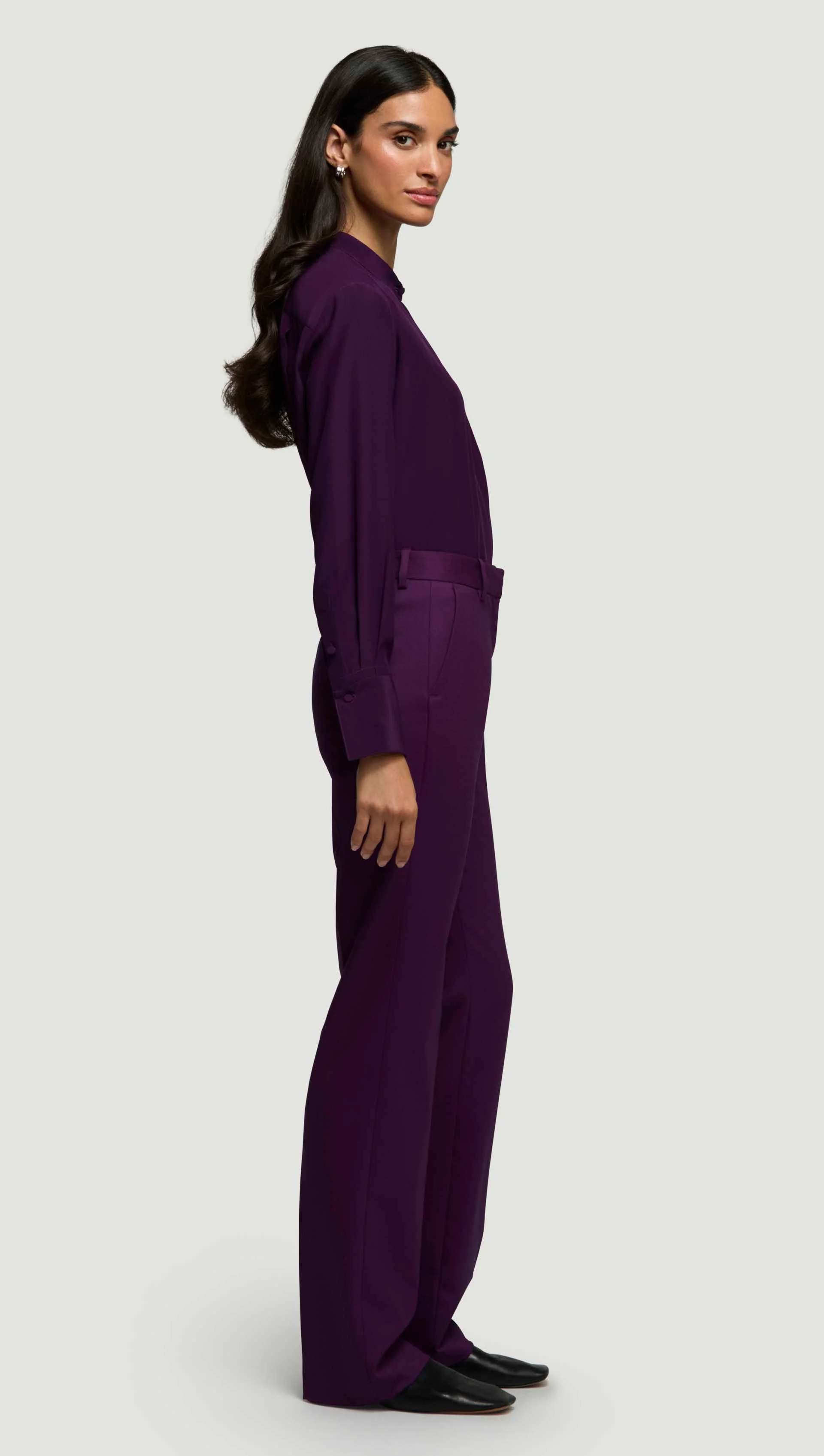 Straight Leg Trouser in Seasonless Wool | Grape - Image 3