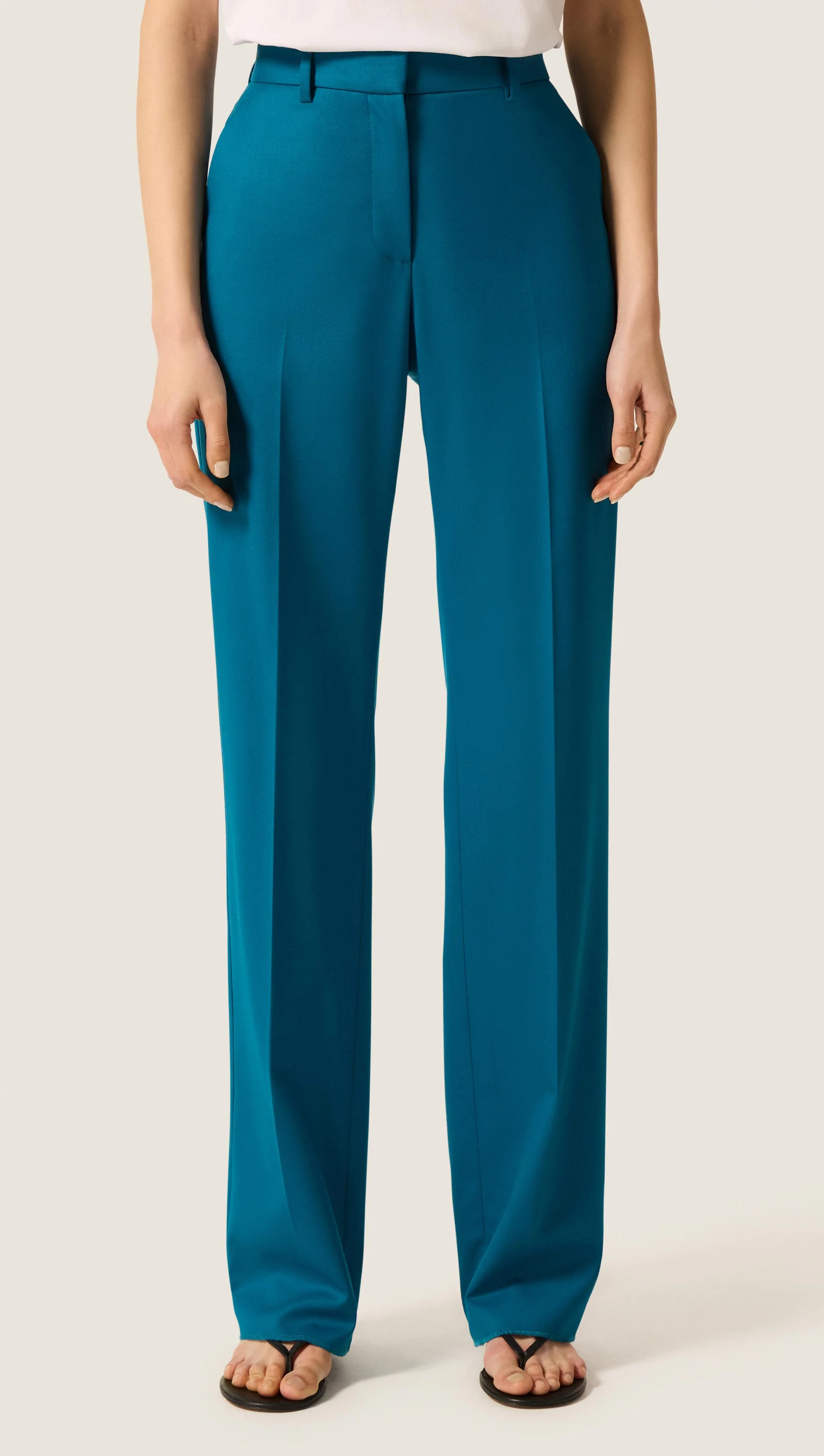 Straight Leg Trouser in Seasonless Wool | Ocean - Image 2
