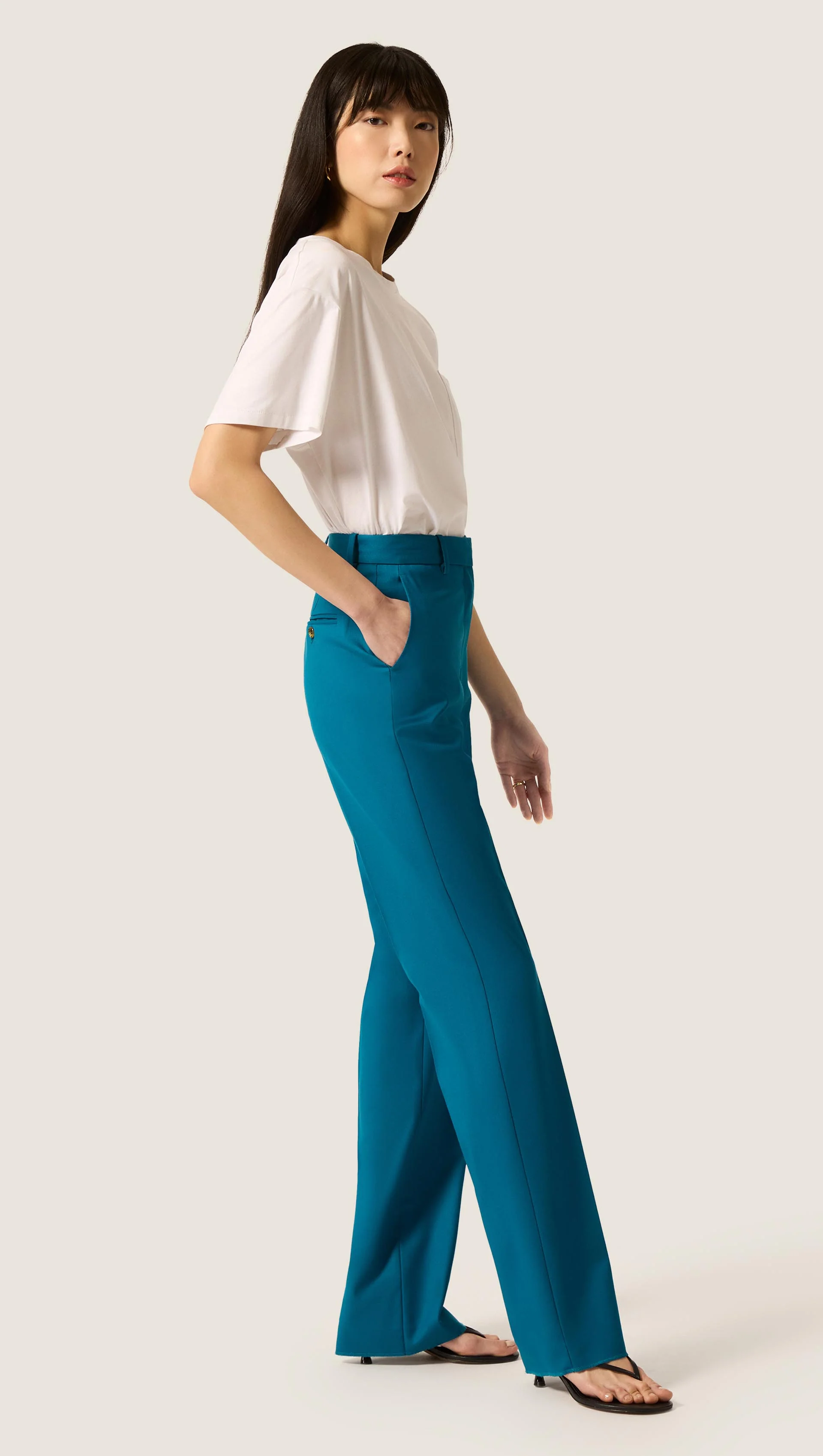 Straight Leg Trouser in Seasonless Wool | Ocean - Image 3
