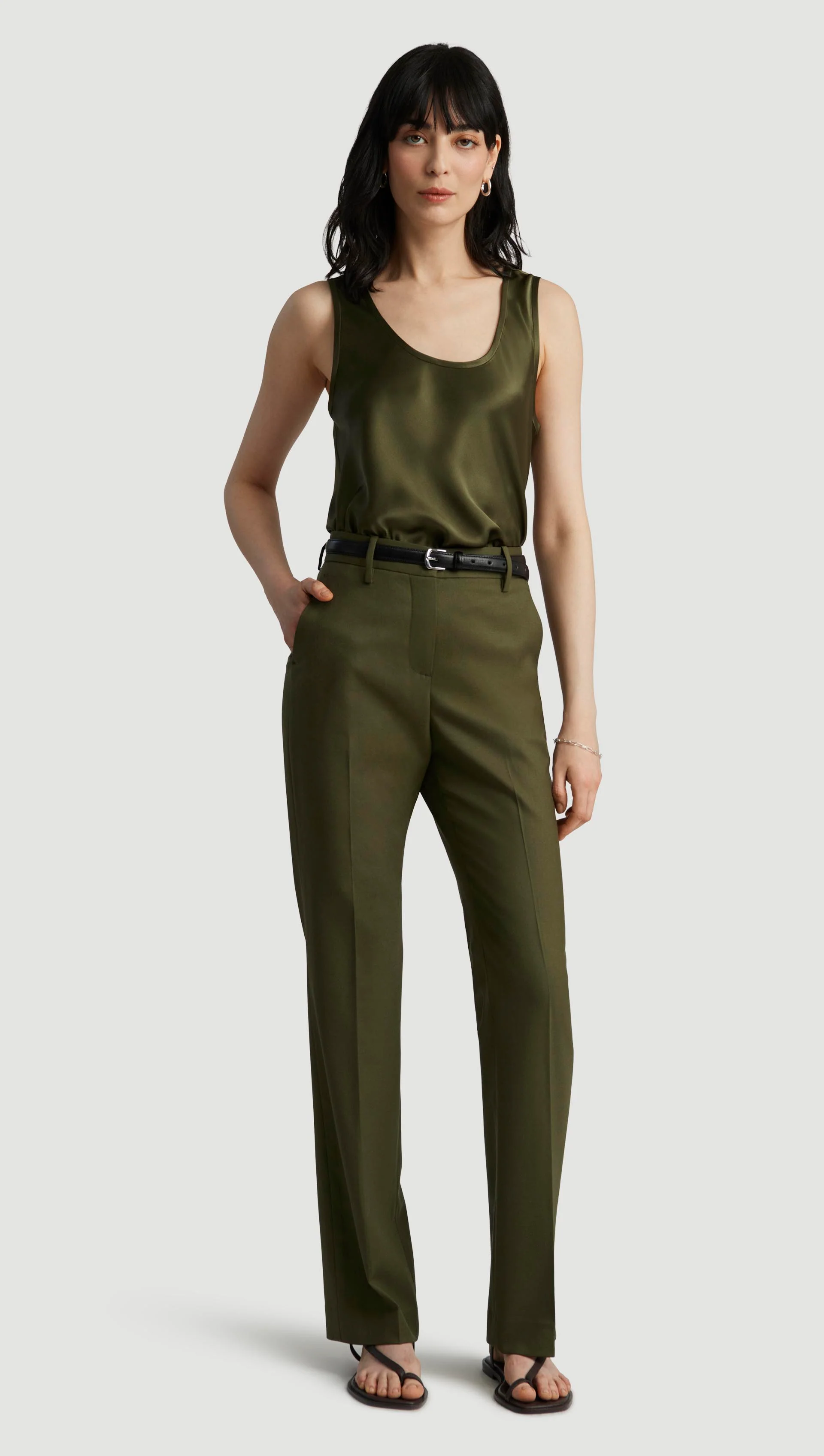 Straight Leg Trouser in Seasonless Wool | Pine Needle