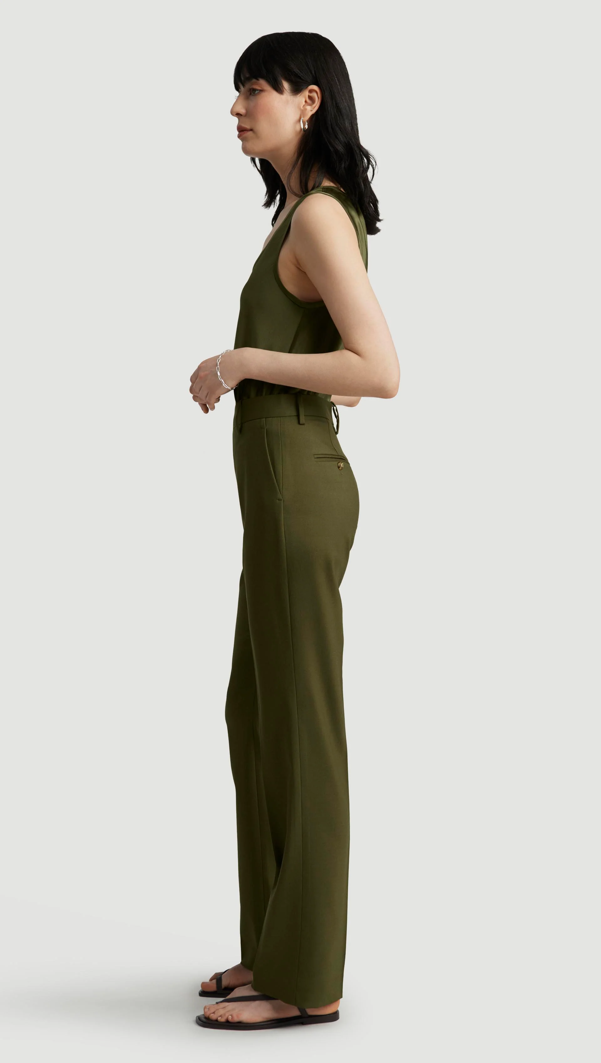Straight Leg Trouser in Seasonless Wool | Pine Needle - Image 2
