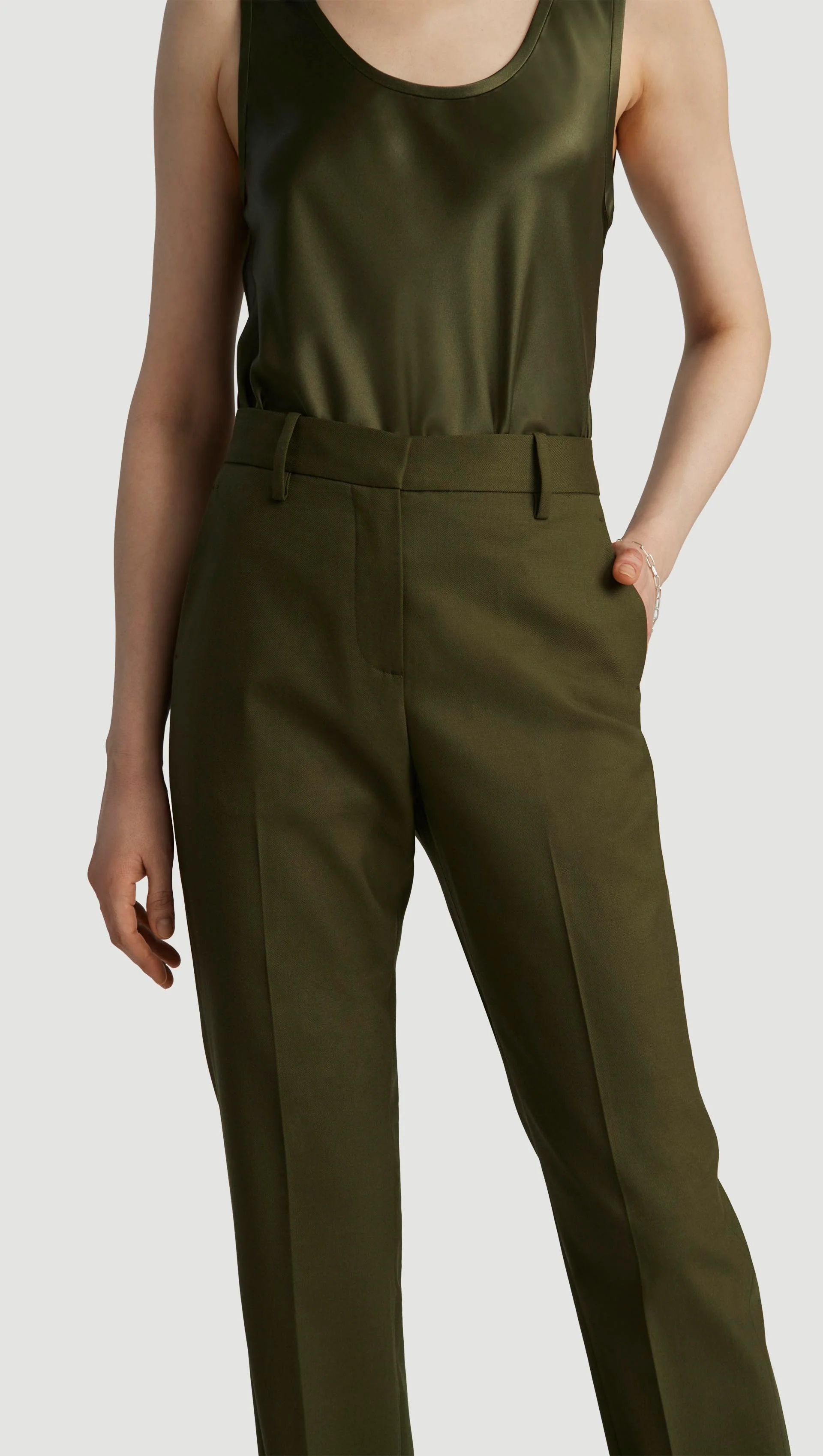 Straight Leg Trouser in Seasonless Wool | Pine Needle - Image 5