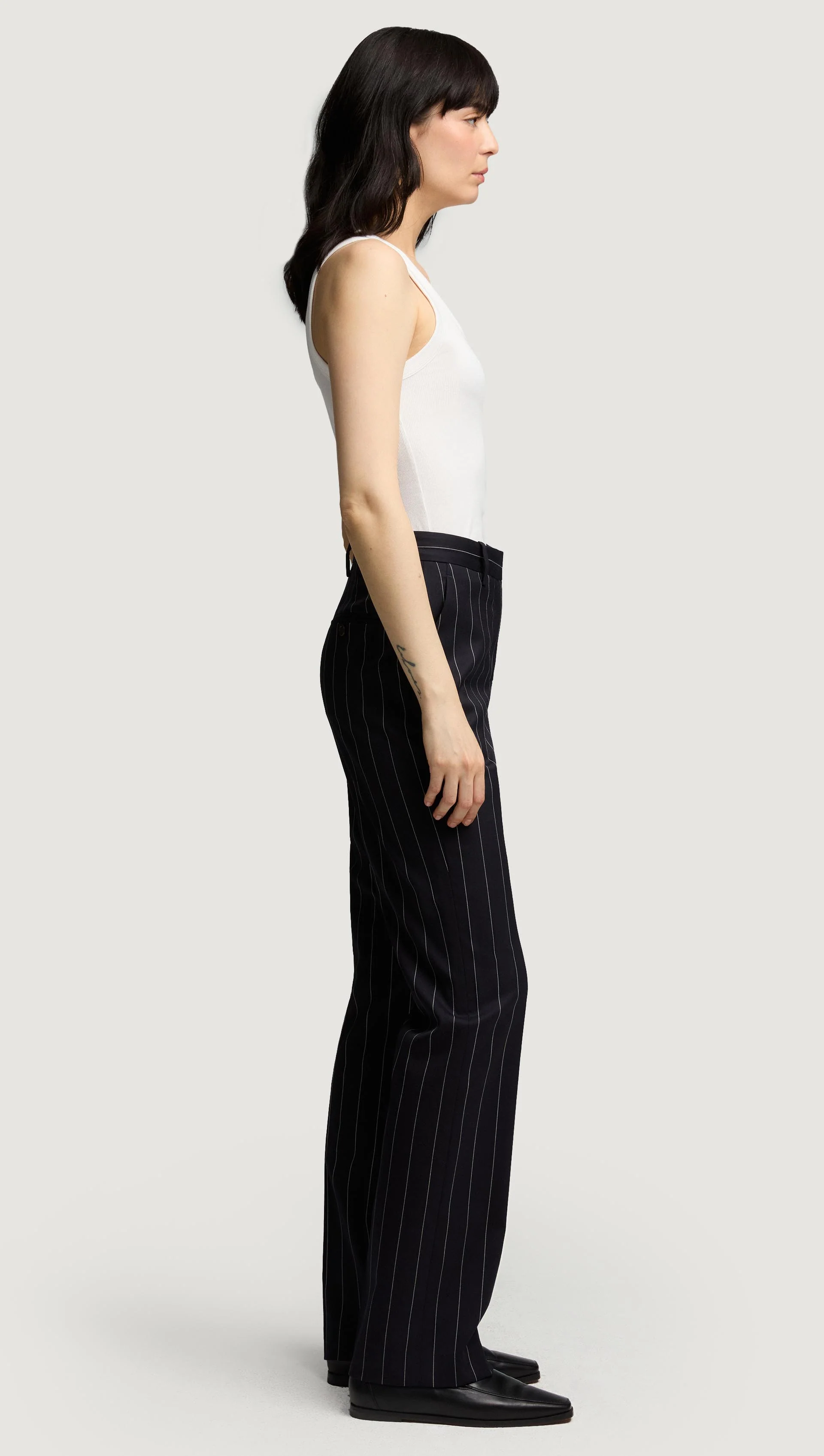 Straight Leg Trouser in Stretch Wool | Navy Pinstripe - Image 3