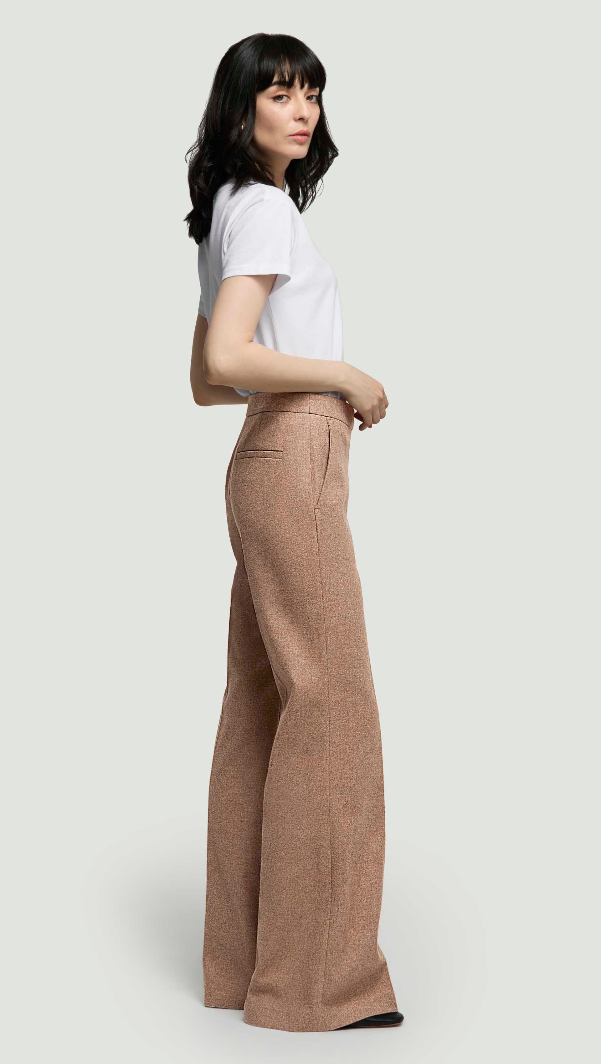 Tailored Flare Trouser in Double-Faced Wool | Oat - Image 3