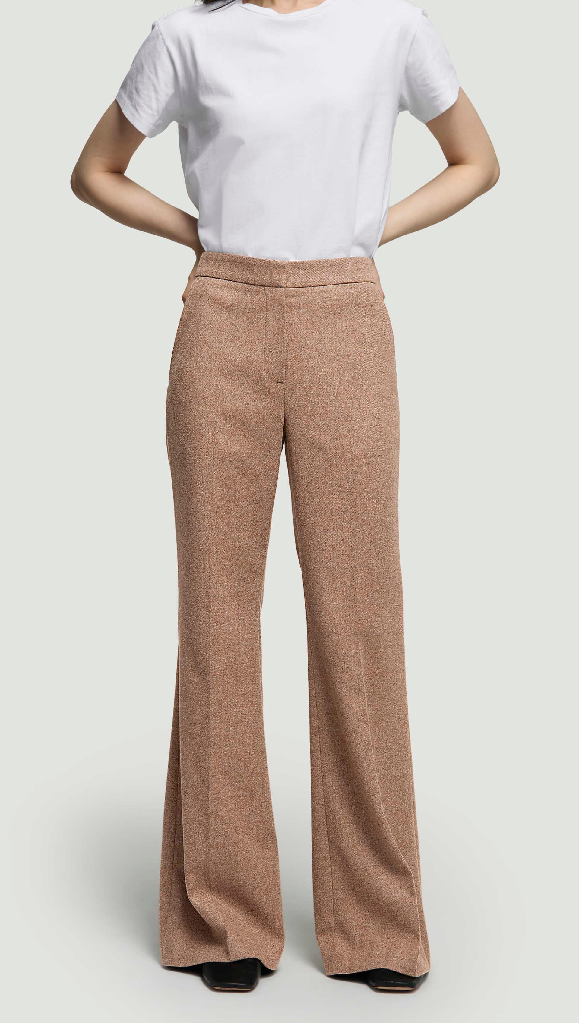 Tailored Flare Trouser in Double-Faced Wool | Oat - Image 5