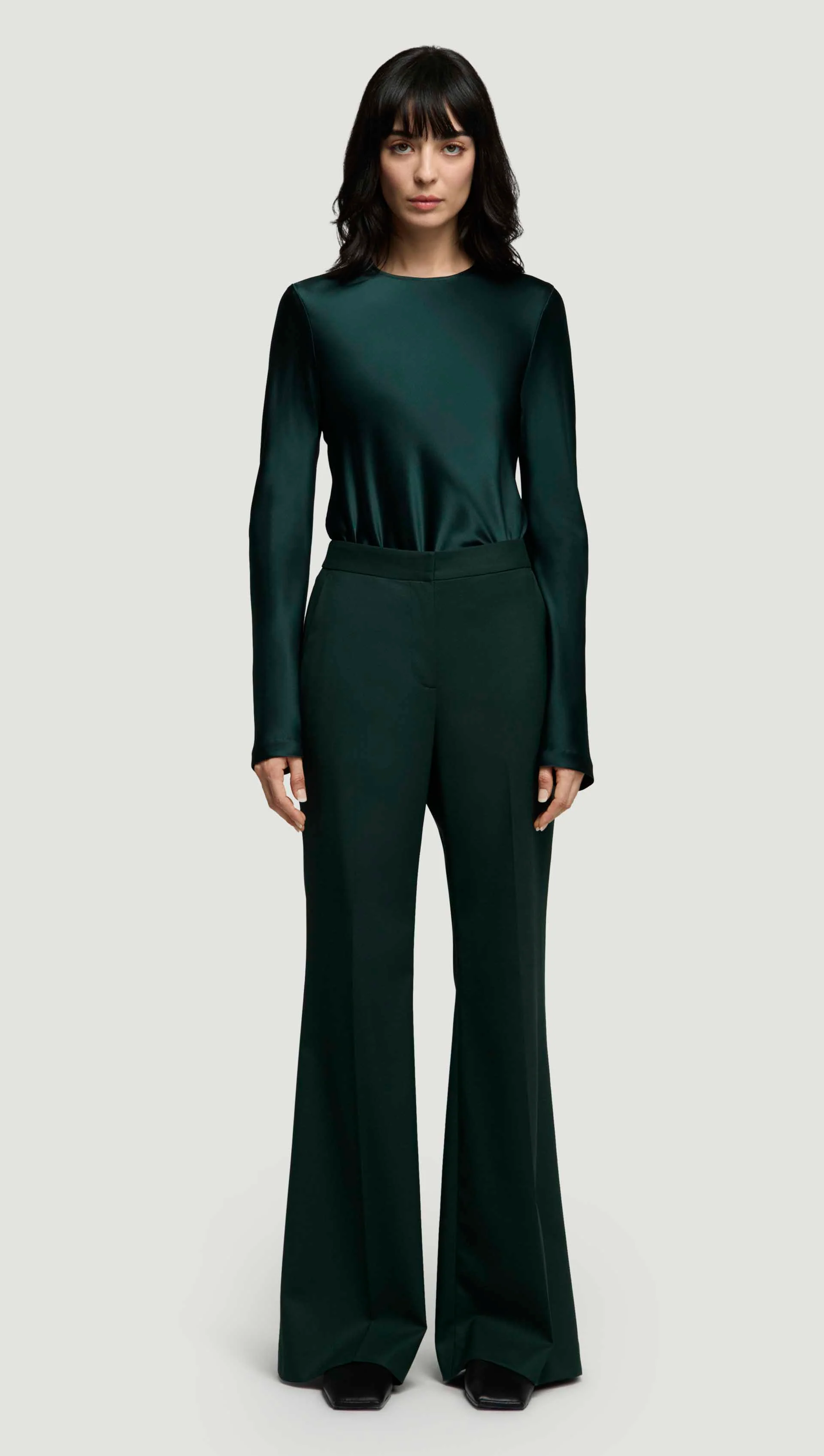 Tailored Flare Trouser in Seasonless Wool | Deep Forest - Image 4