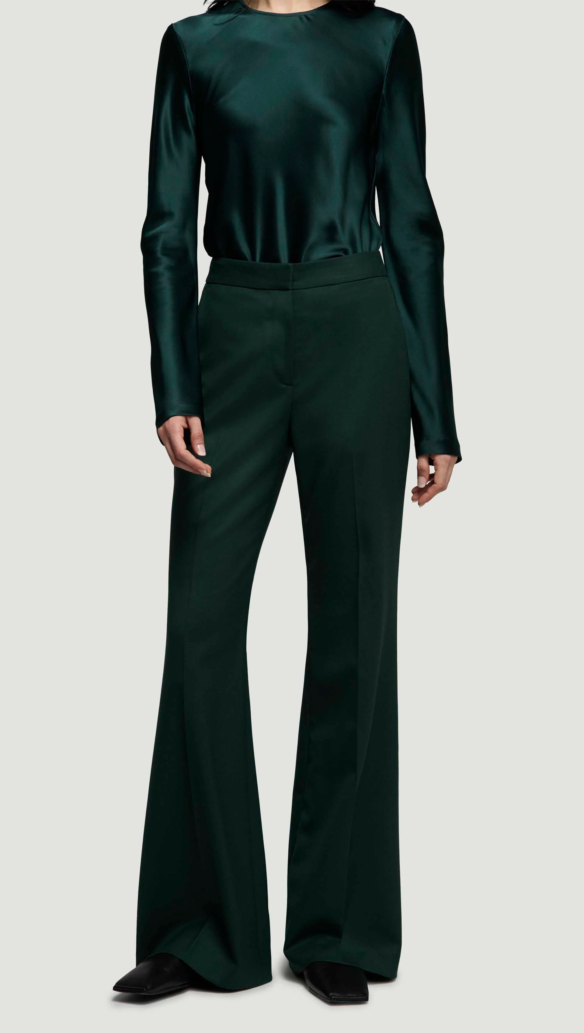 Tailored Flare Trouser in Seasonless Wool | Deep Forest - Image 5