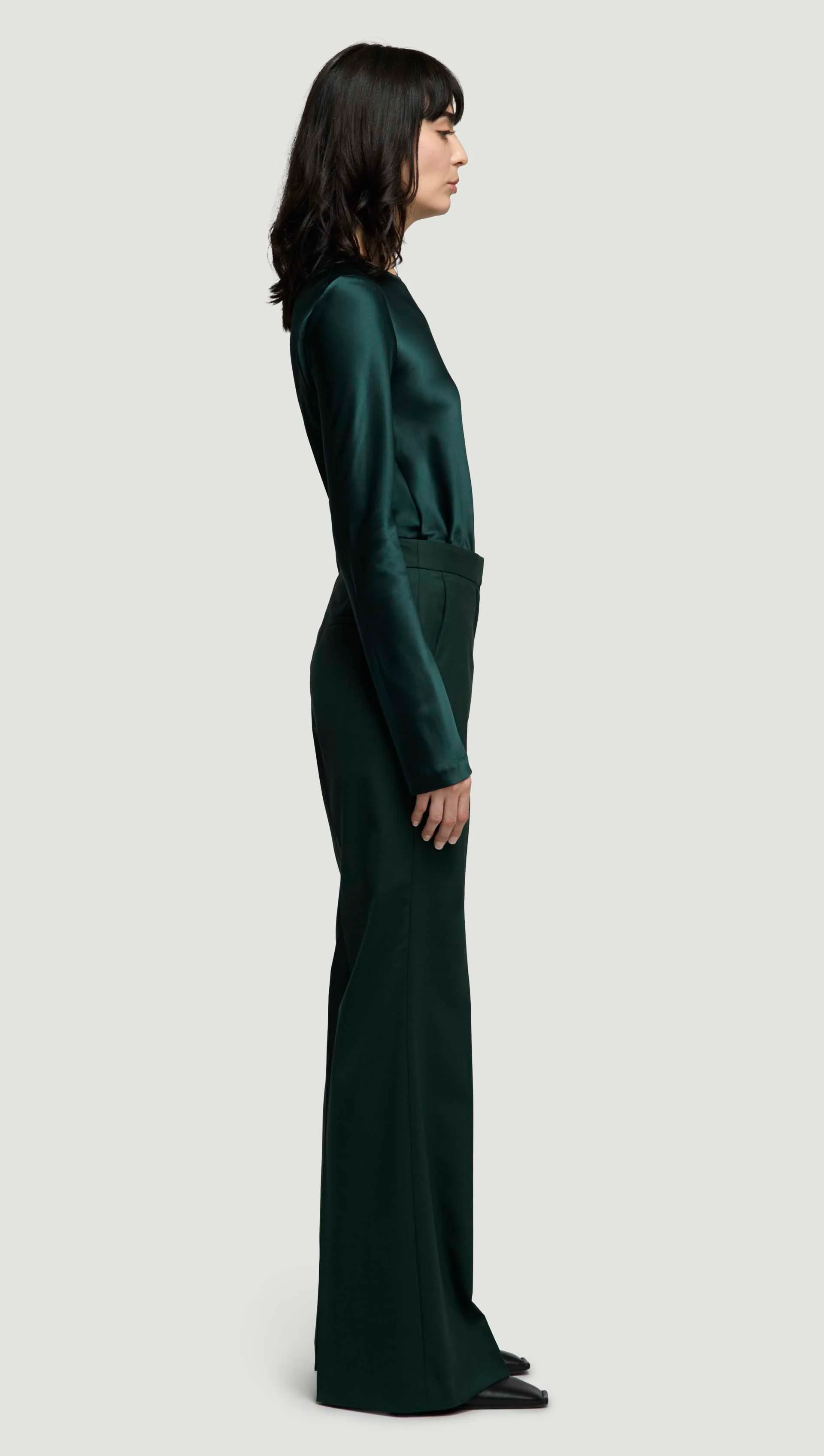 Tailored Flare Trouser in Seasonless Wool | Deep Forest - Image 6