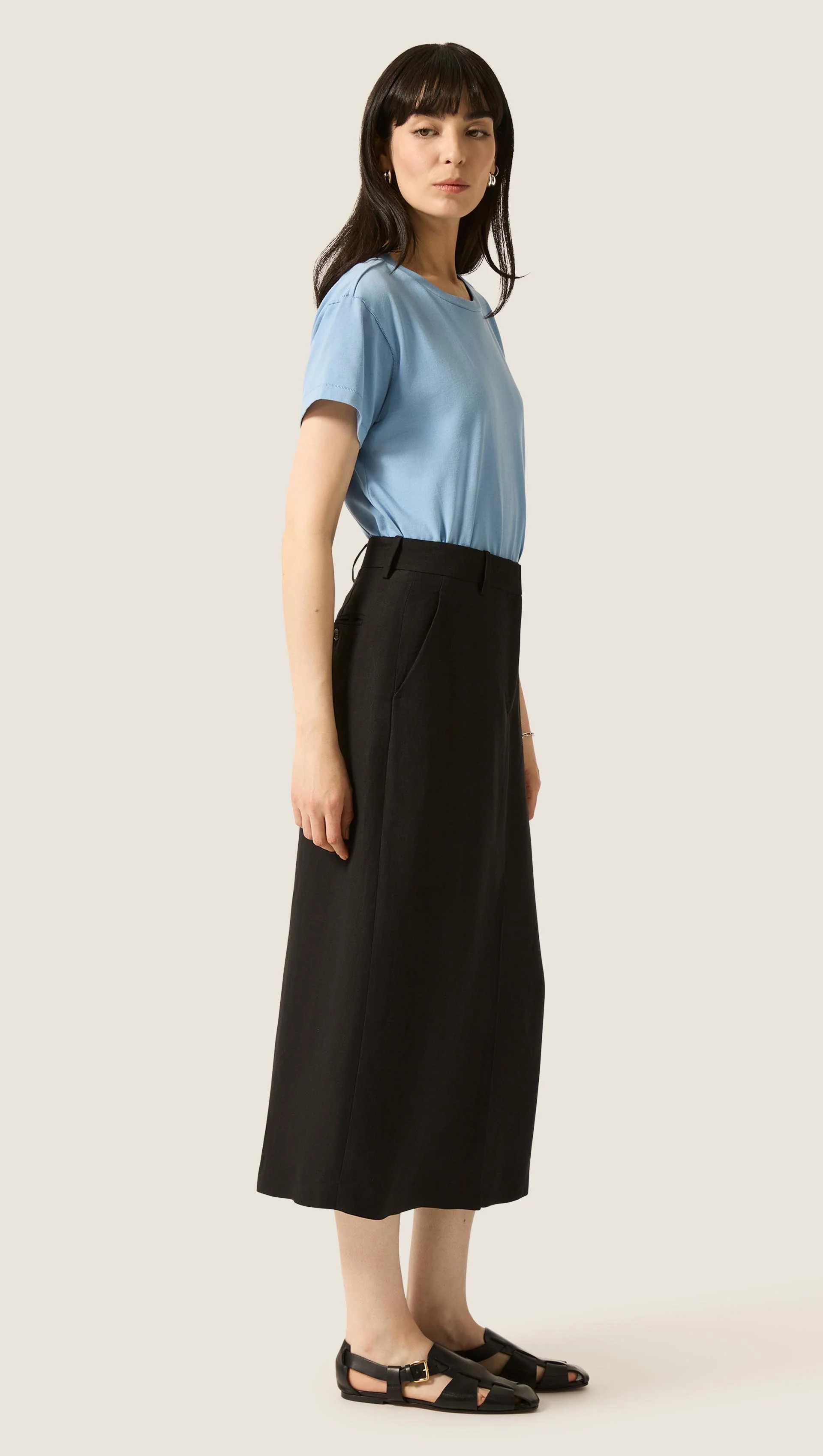 Tailored Skirt in Viscose Linen | Black - Image 3
