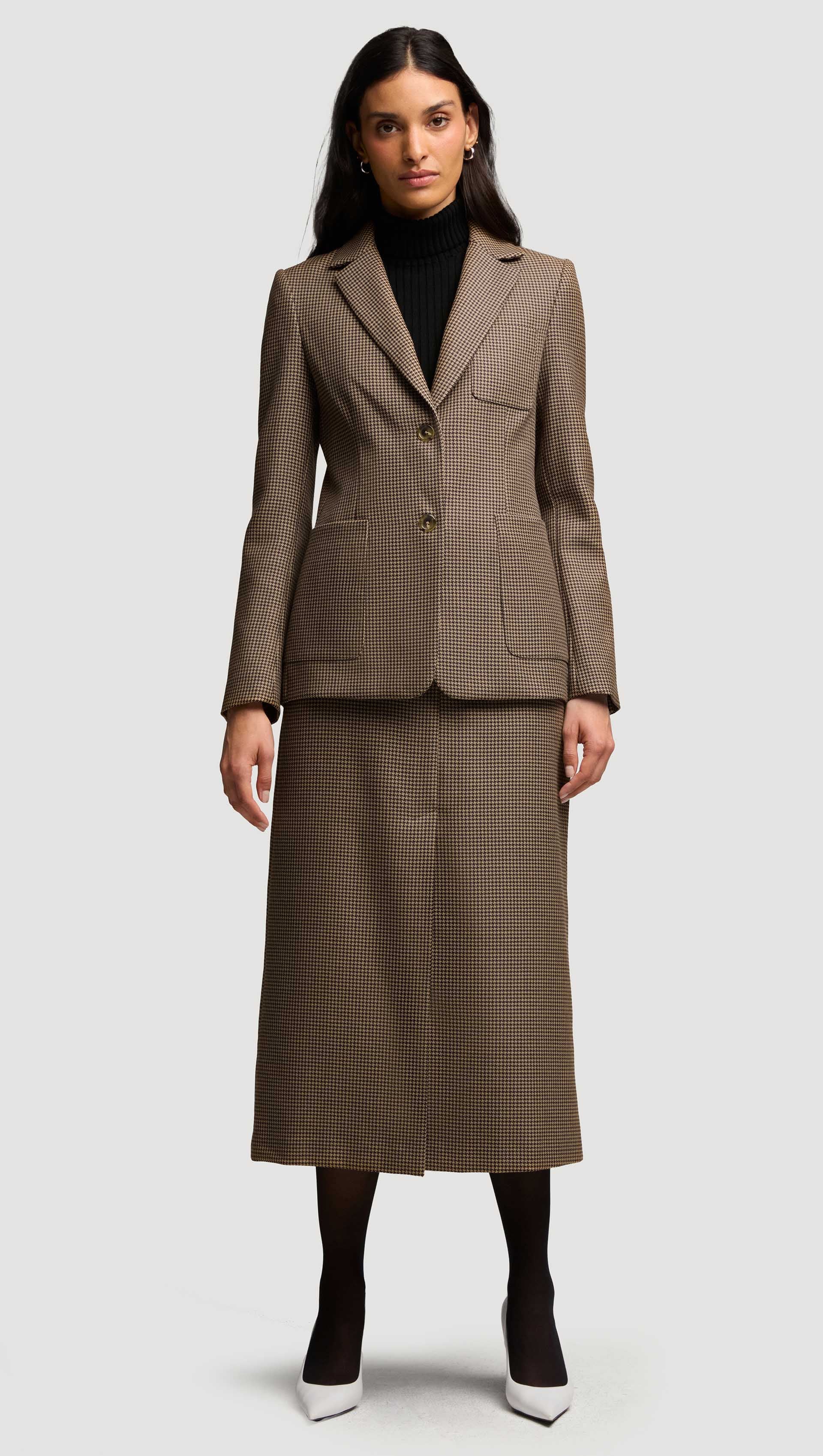 Tailored Skirt in Wool | Brown Houndstooth - Image 6