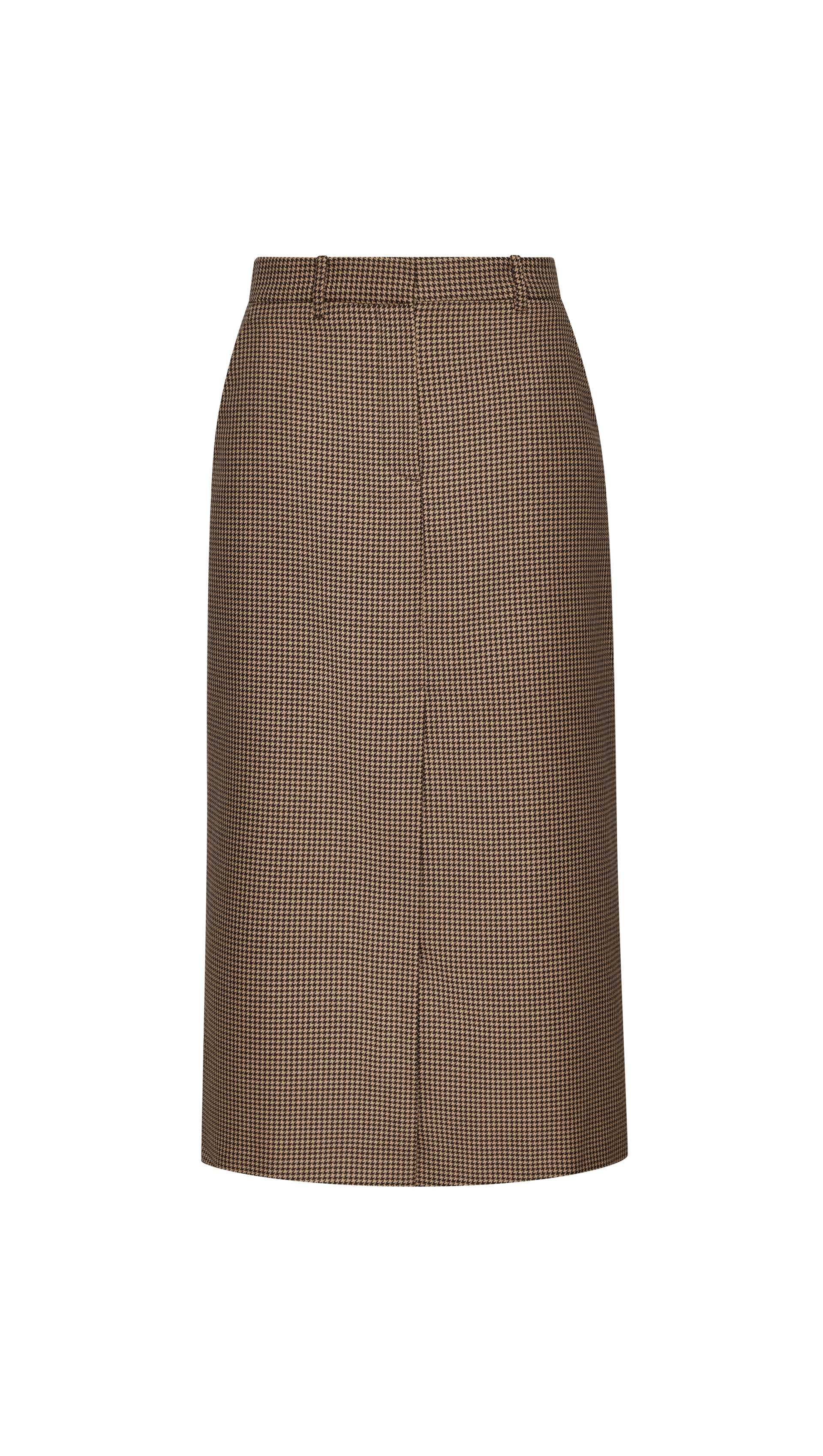 Tailored Skirt in Wool | Brown Houndstooth - Image 9