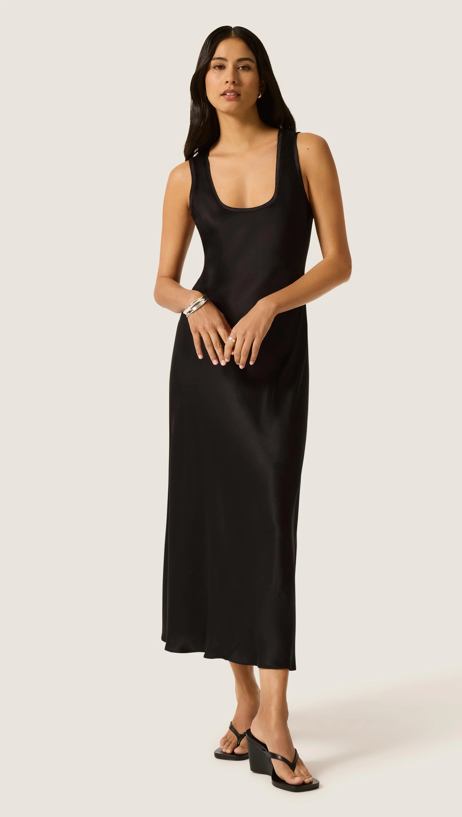 Tank Dress in Silk Charmeuse | Black - Image 3