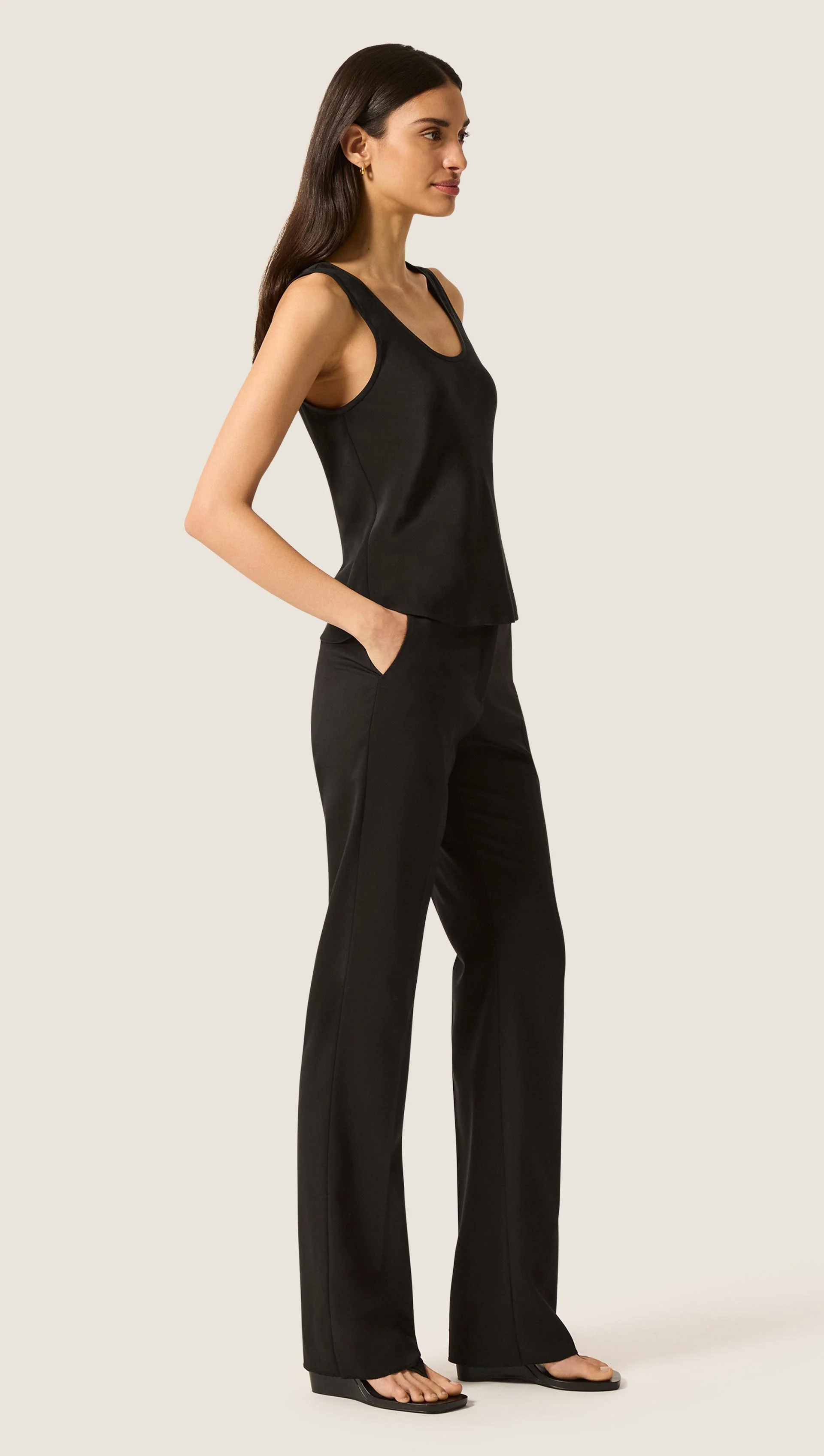 Tank in Matte-side Silk Charmeuse | Black - Image 3