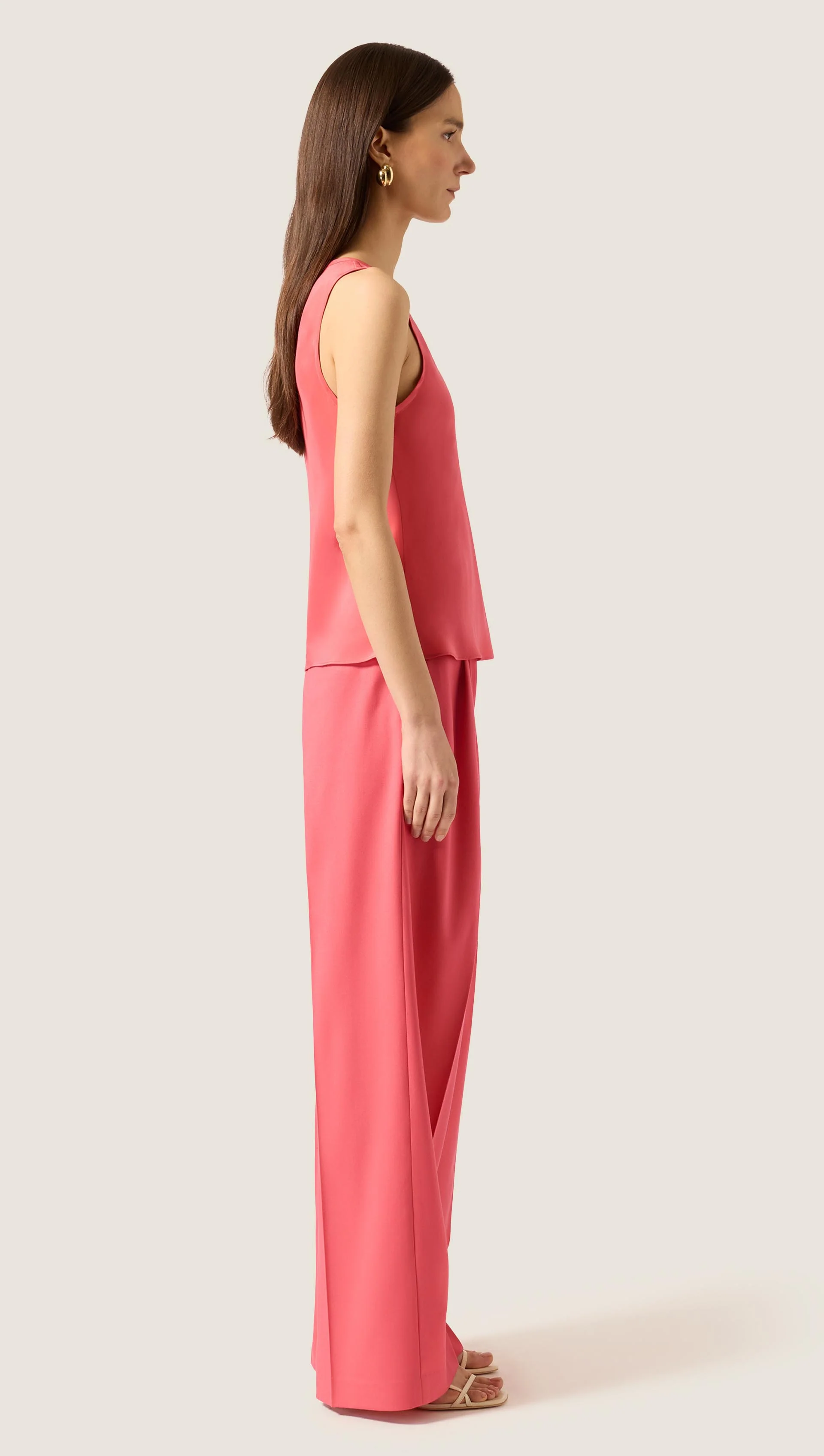 Tank in Matte-side Silk Charmeuse | Coral Pink - Image 4