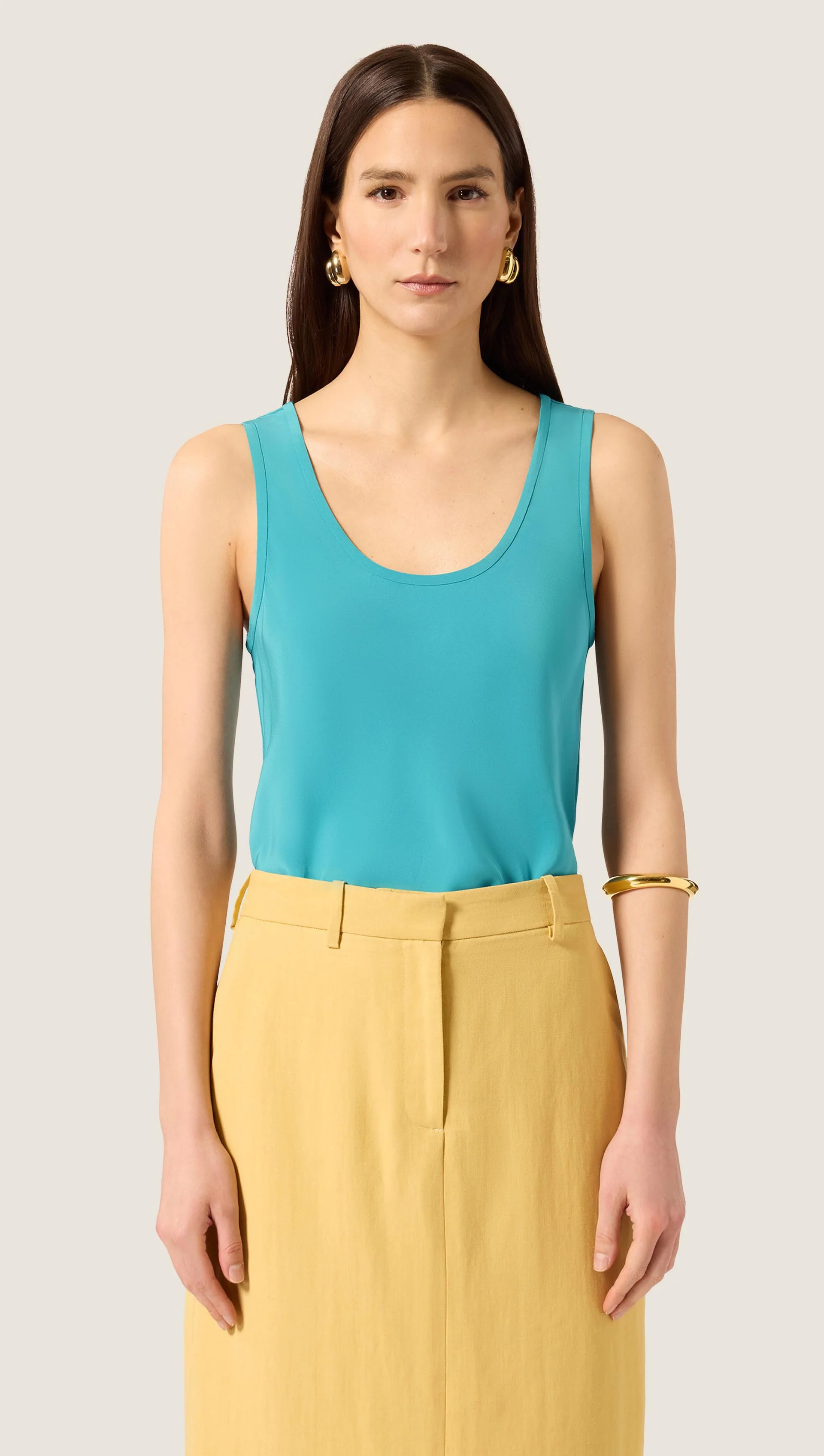 Tank in Matte-side Silk Charmeuse | Cyan