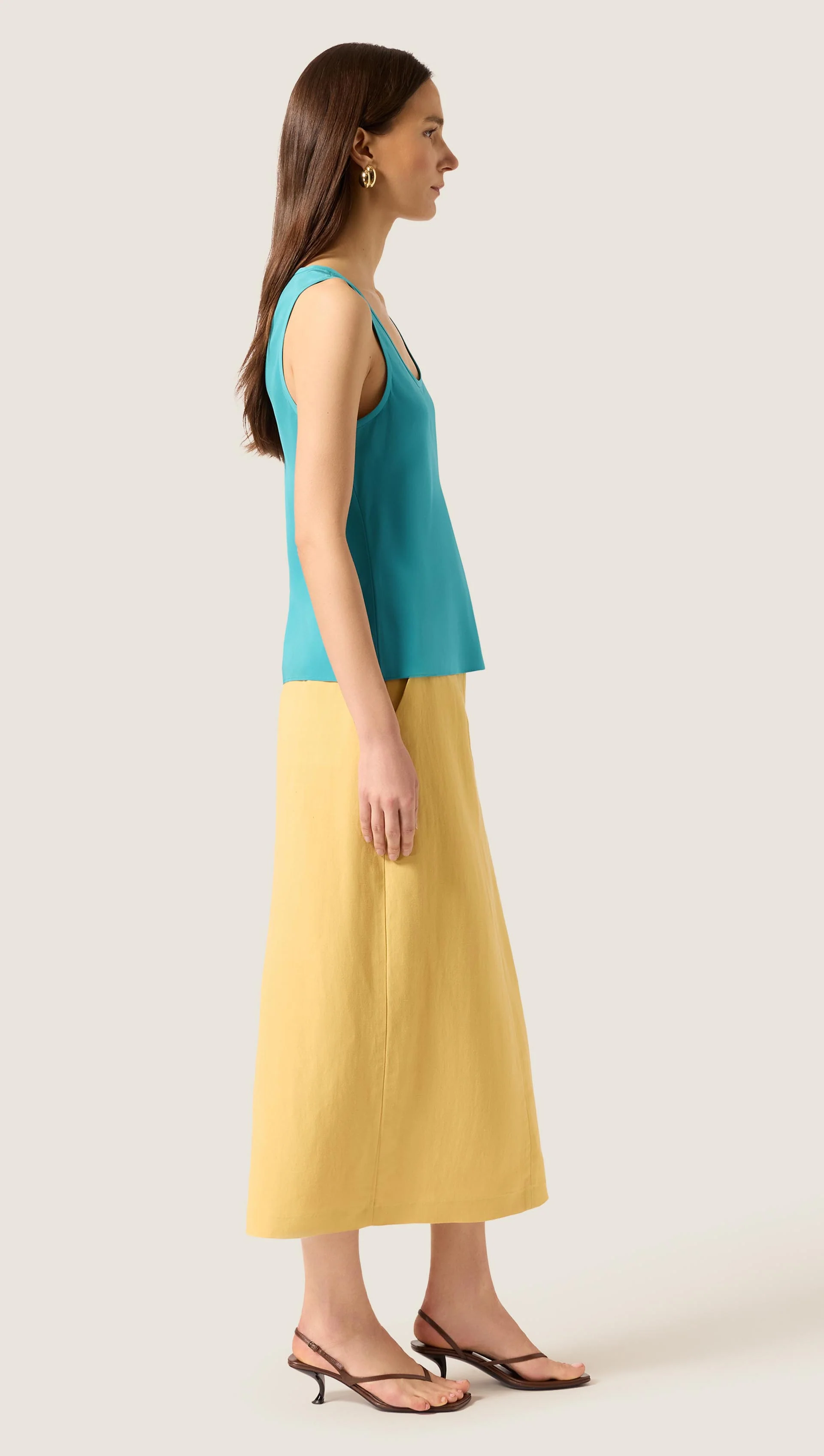 Tank in Matte-side Silk Charmeuse | Cyan - Image 4