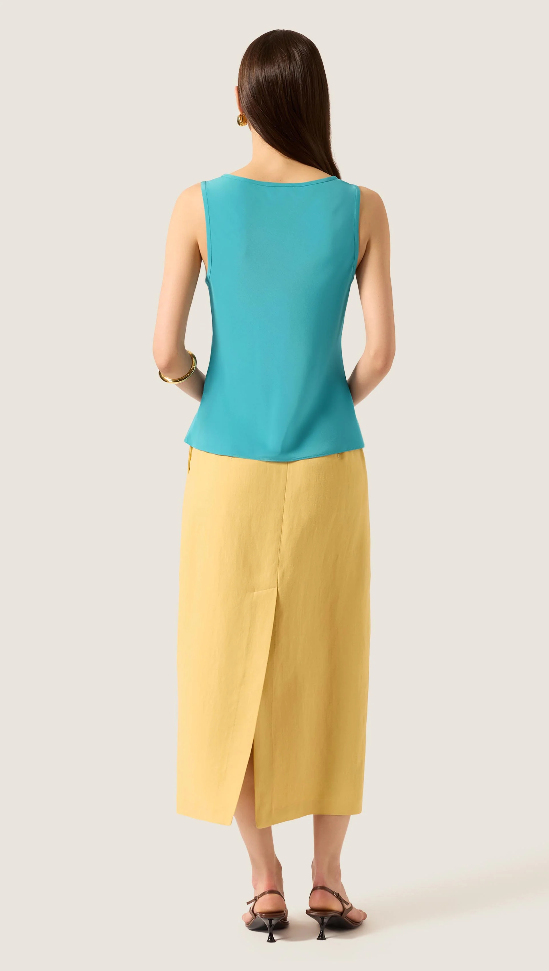 Tank in Matte-side Silk Charmeuse | Cyan - Image 5