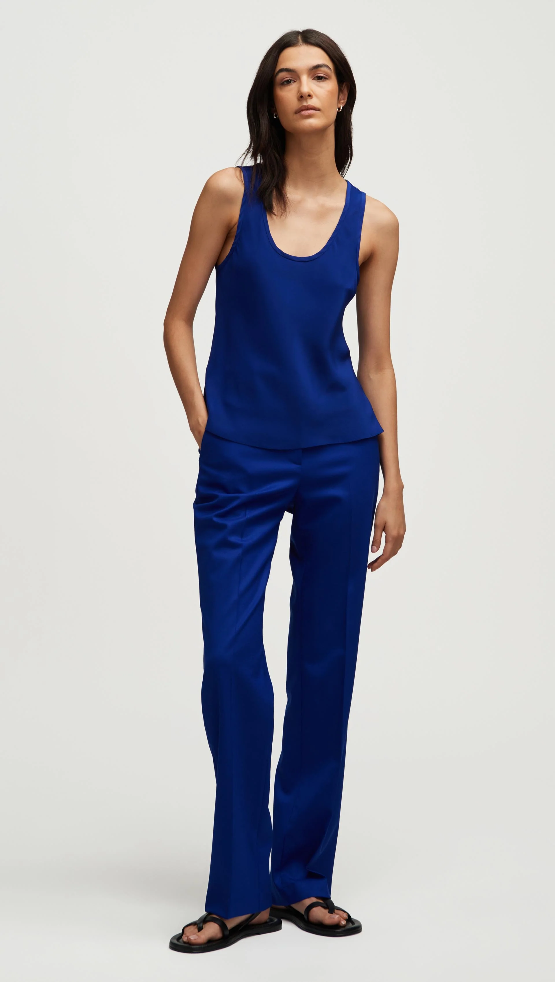 Tank in Silk Charmeuse | Lapis - Image 3