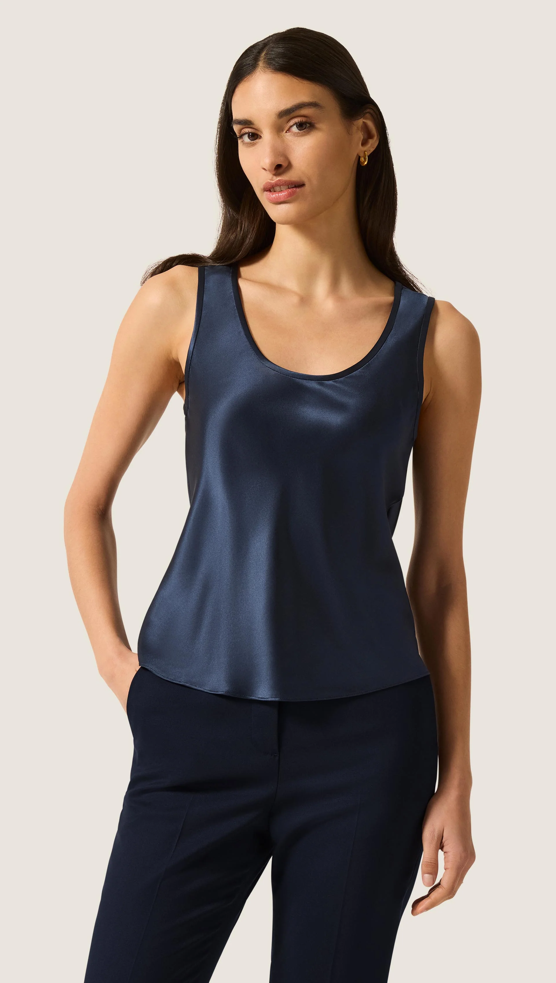 Tank in Silk Charmeuse | Midnight