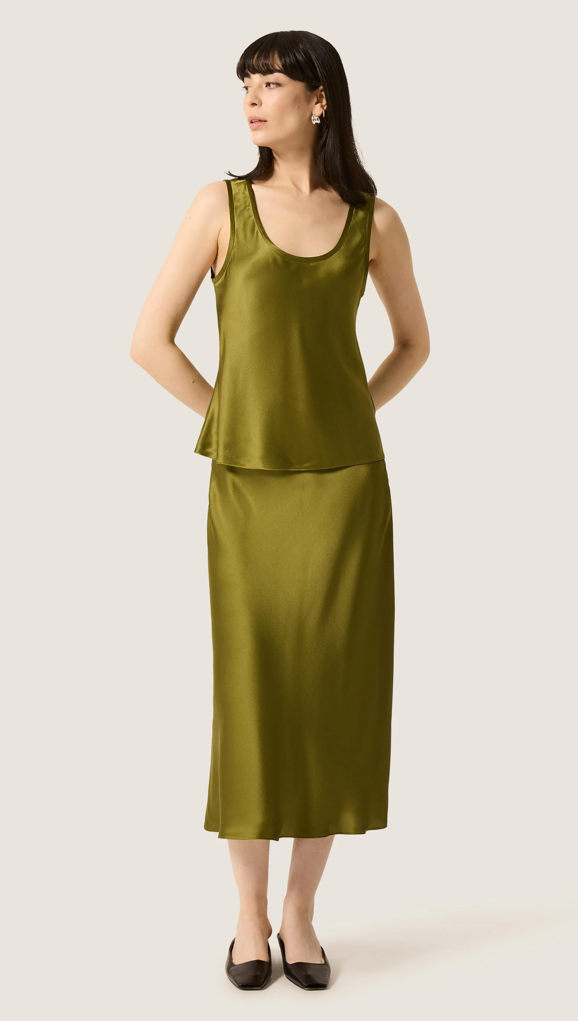 Tank in Silk Charmeuse | Pickle - Image 3