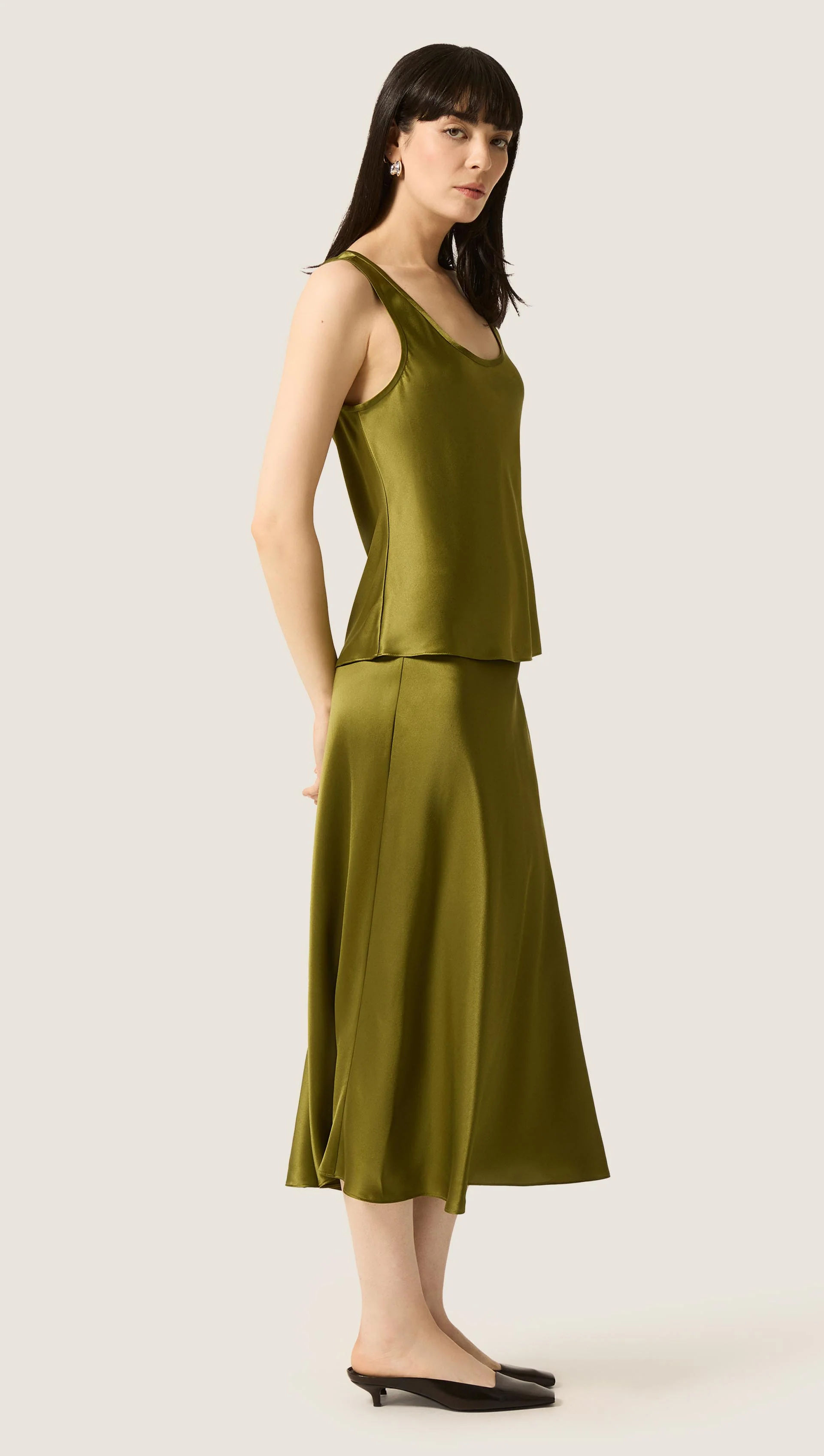 Tank in Silk Charmeuse | Pickle - Image 4