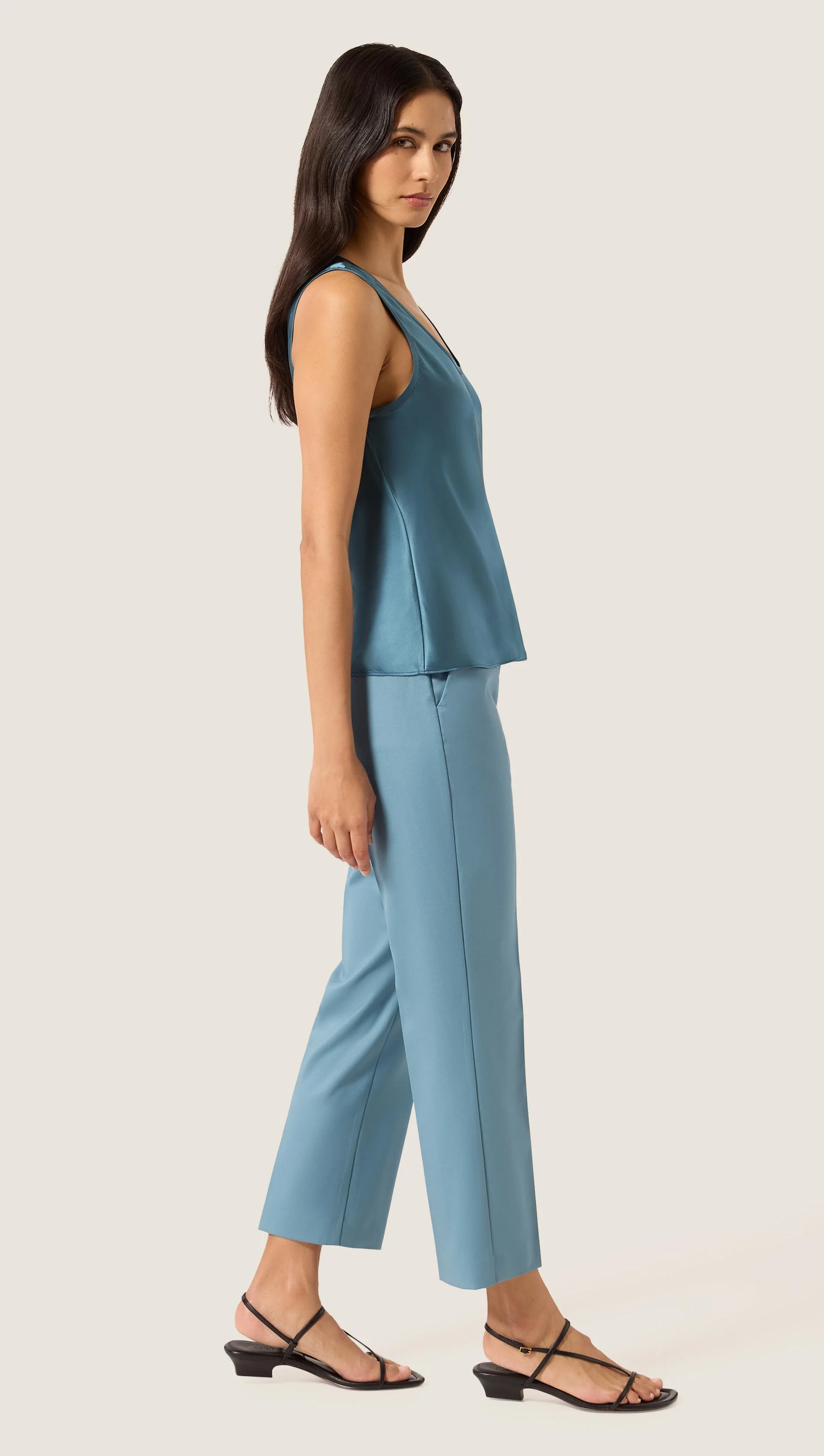 Tank in Silk Charmeuse | Steel Blue - Image 4