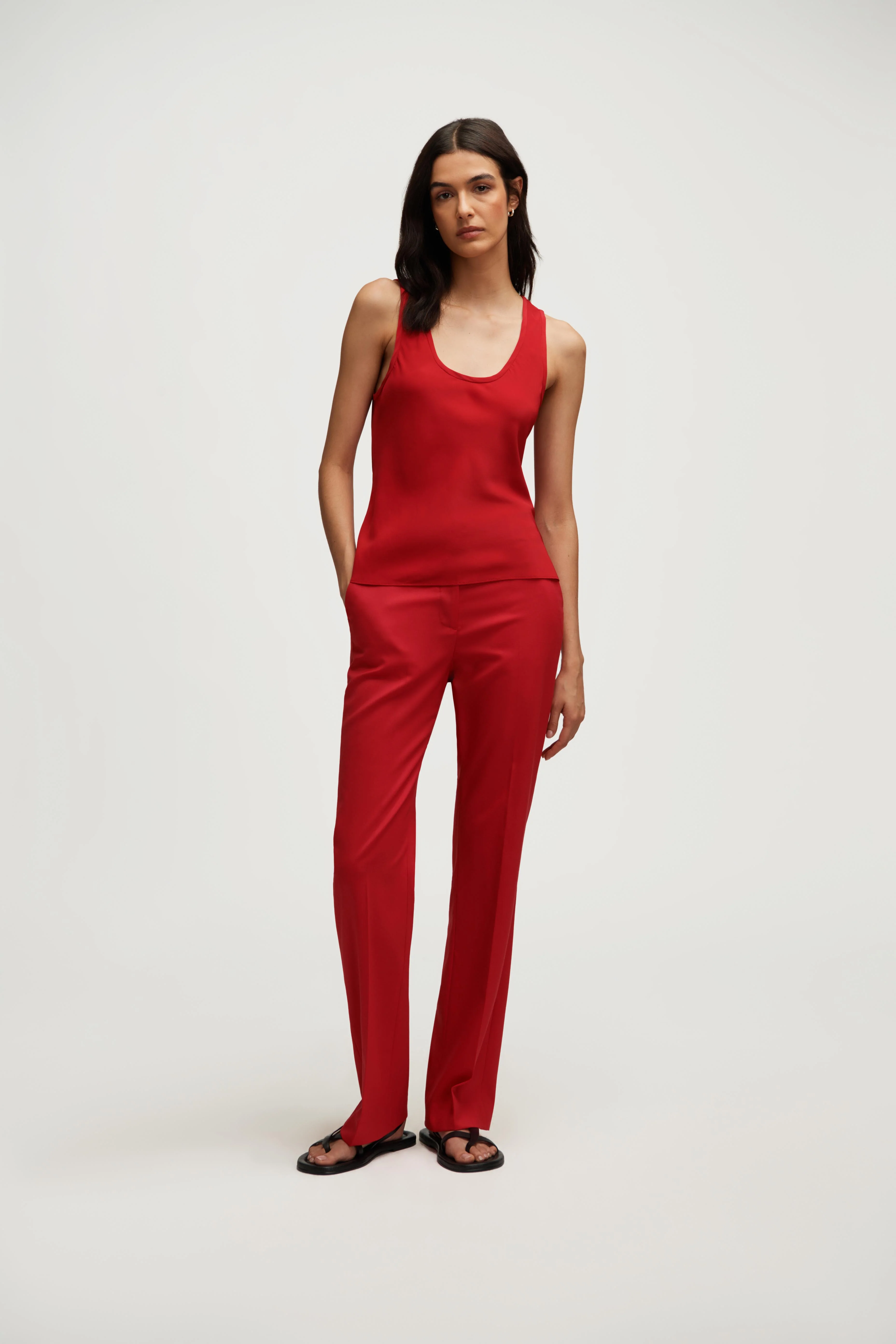 Tank in Silk Charmeuse | Tomato - Image 2