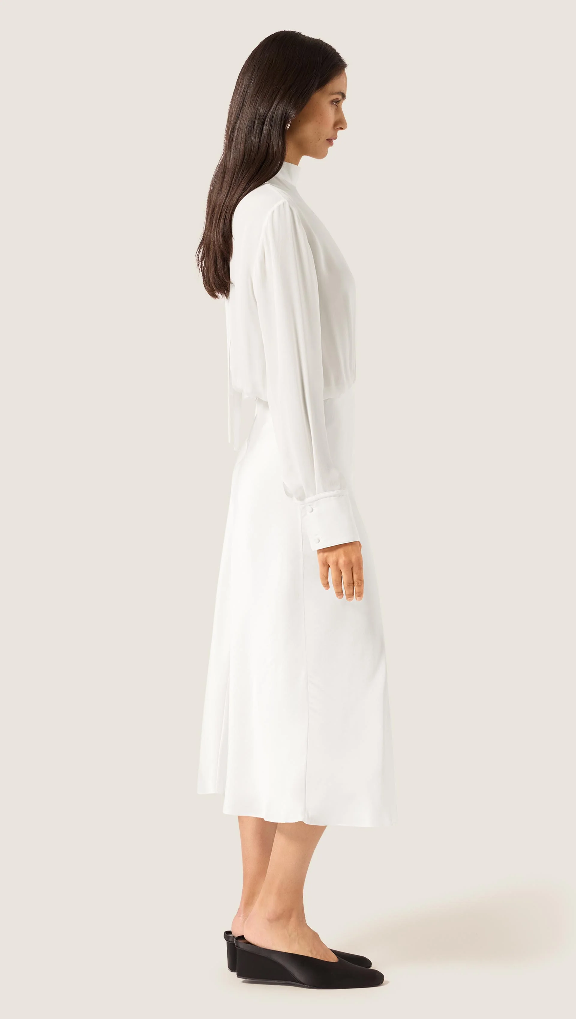 Tie Back Dress in Double Georgette & Silk Charmeuse | Ivory - Image 3