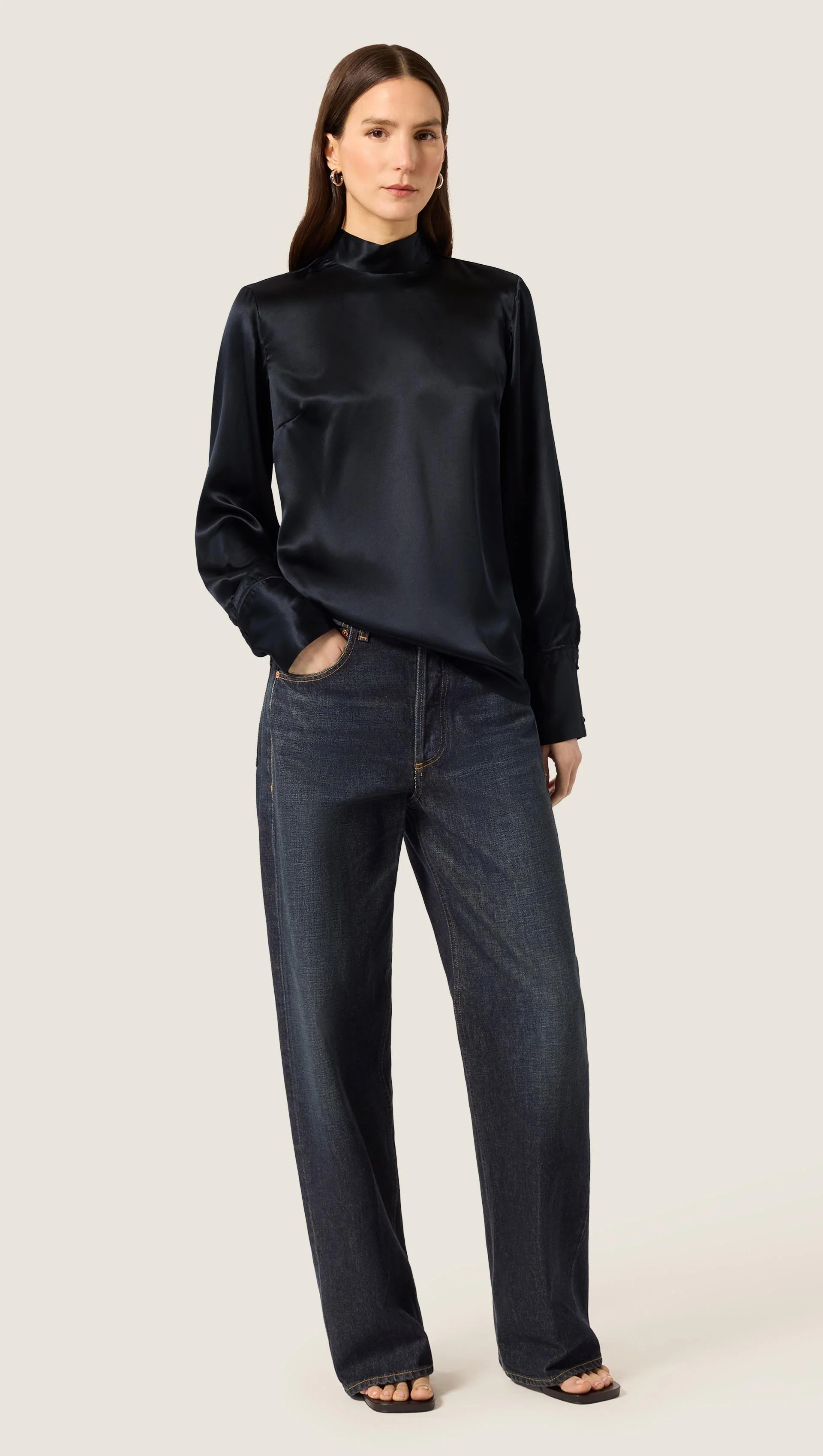 Tie Back Top in Silk Charmeuse | Black - Image 3