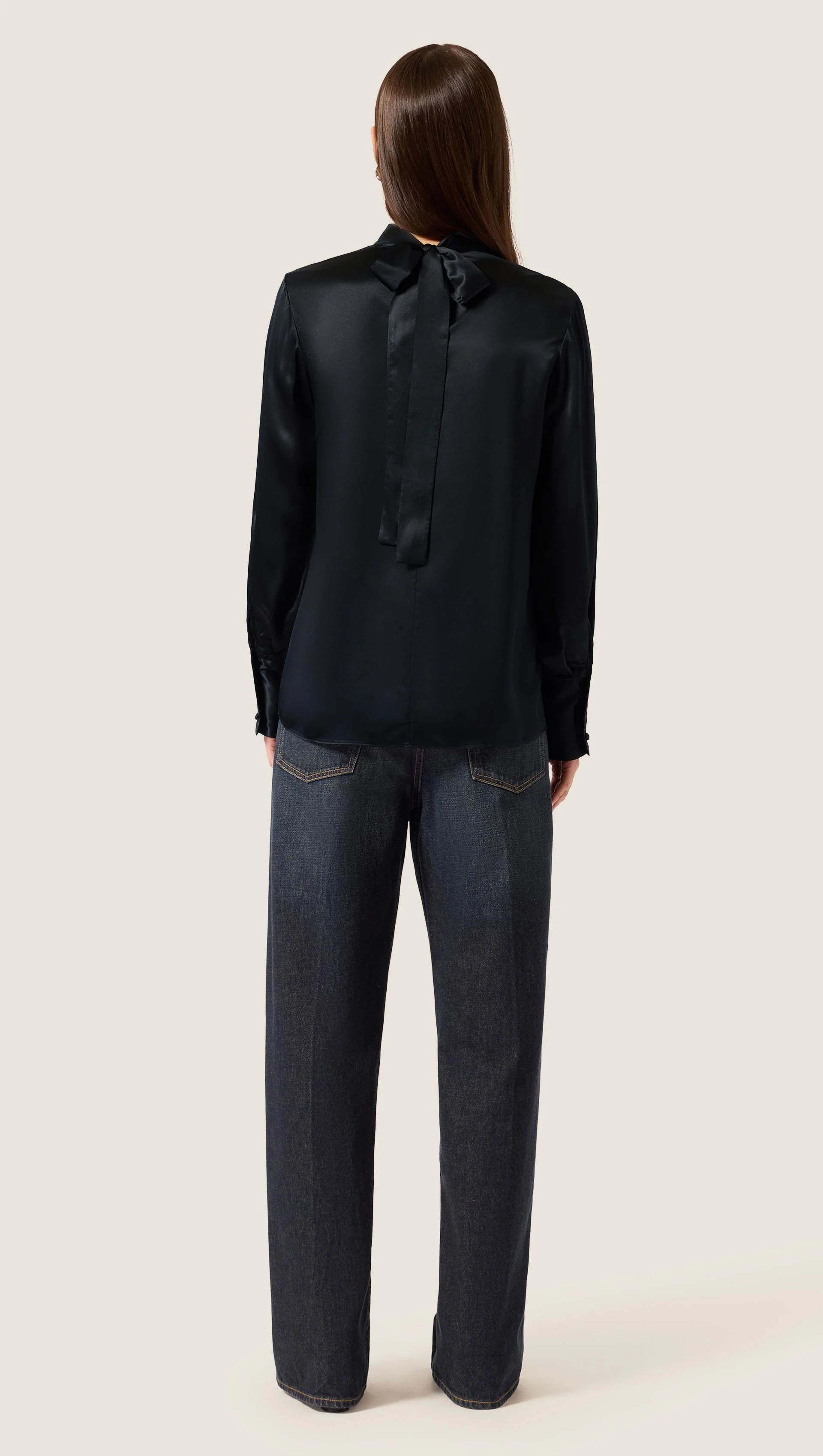 Tie Back Top in Silk Charmeuse | Black - Image 4